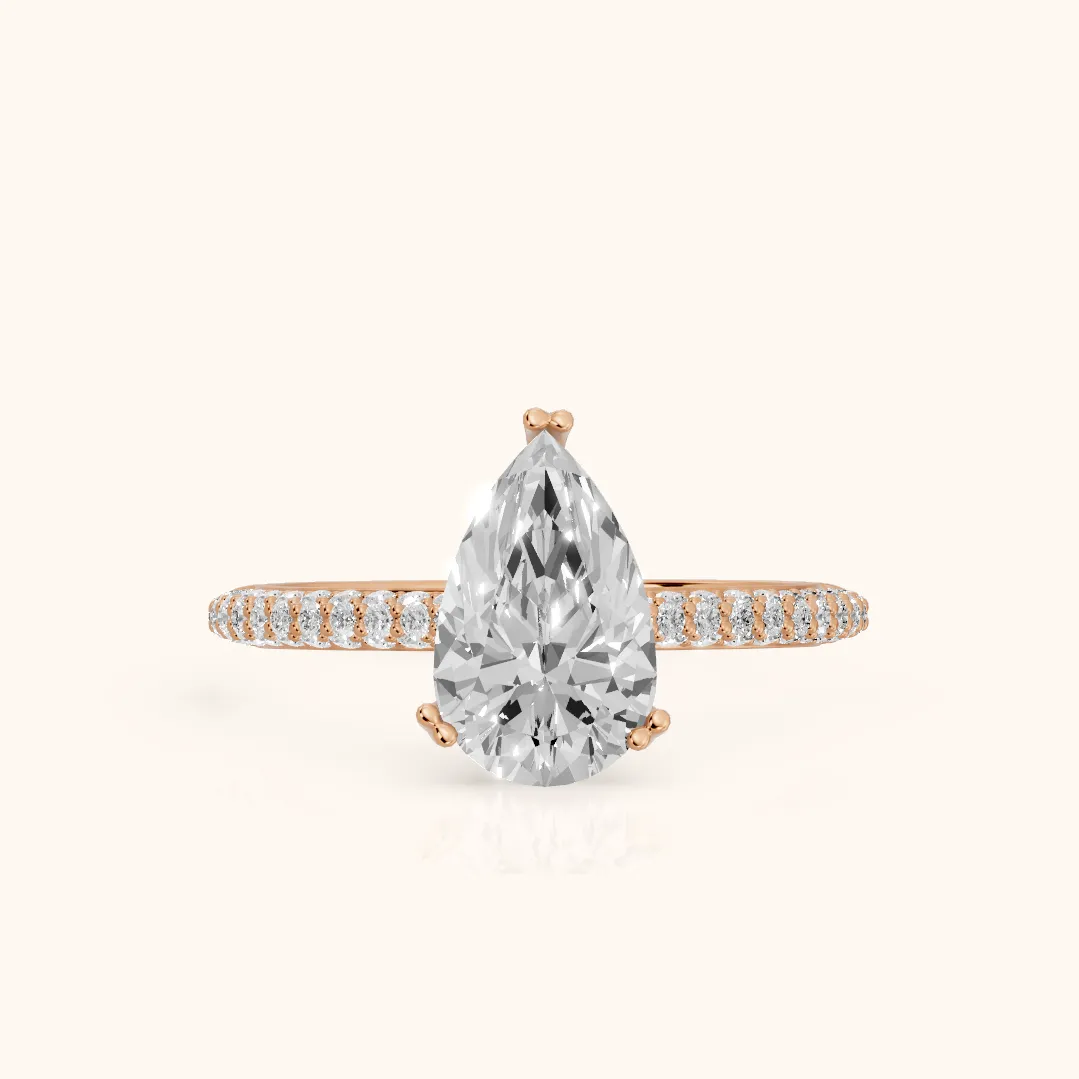 Violet Hidden Halo Pavé Pear Diamond Ring in Rose Gold — view 2