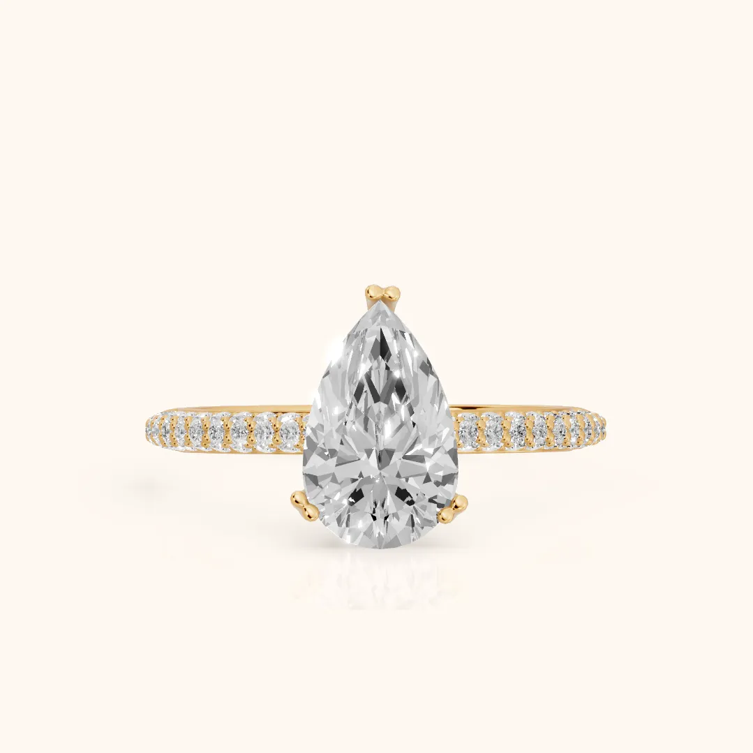 Violet Hidden Halo Pavé Pear Diamond Ring in Yellow Gold — view 2
