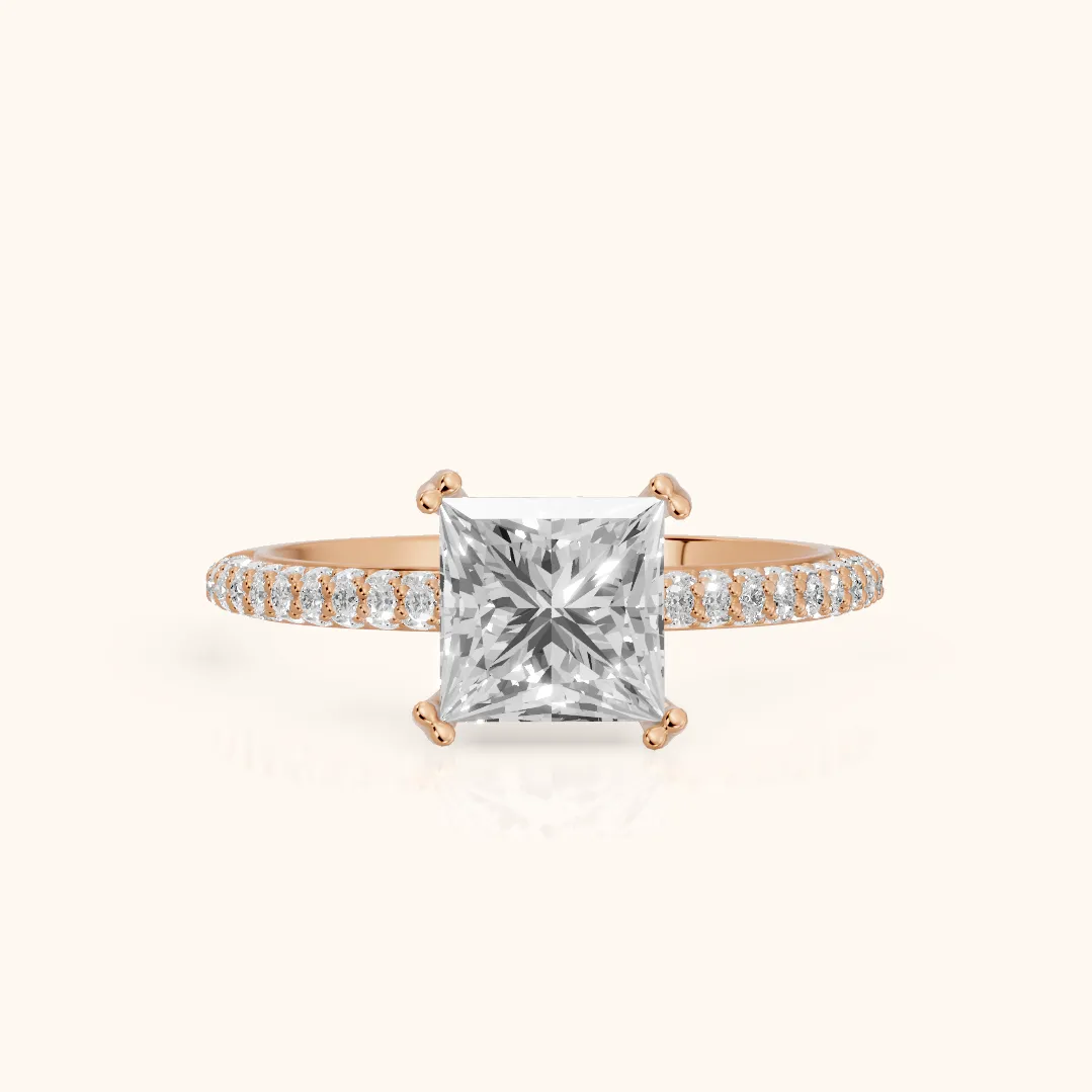 Violet Hidden Halo Pavé Princess Diamond Ring in Rose Gold — view 2