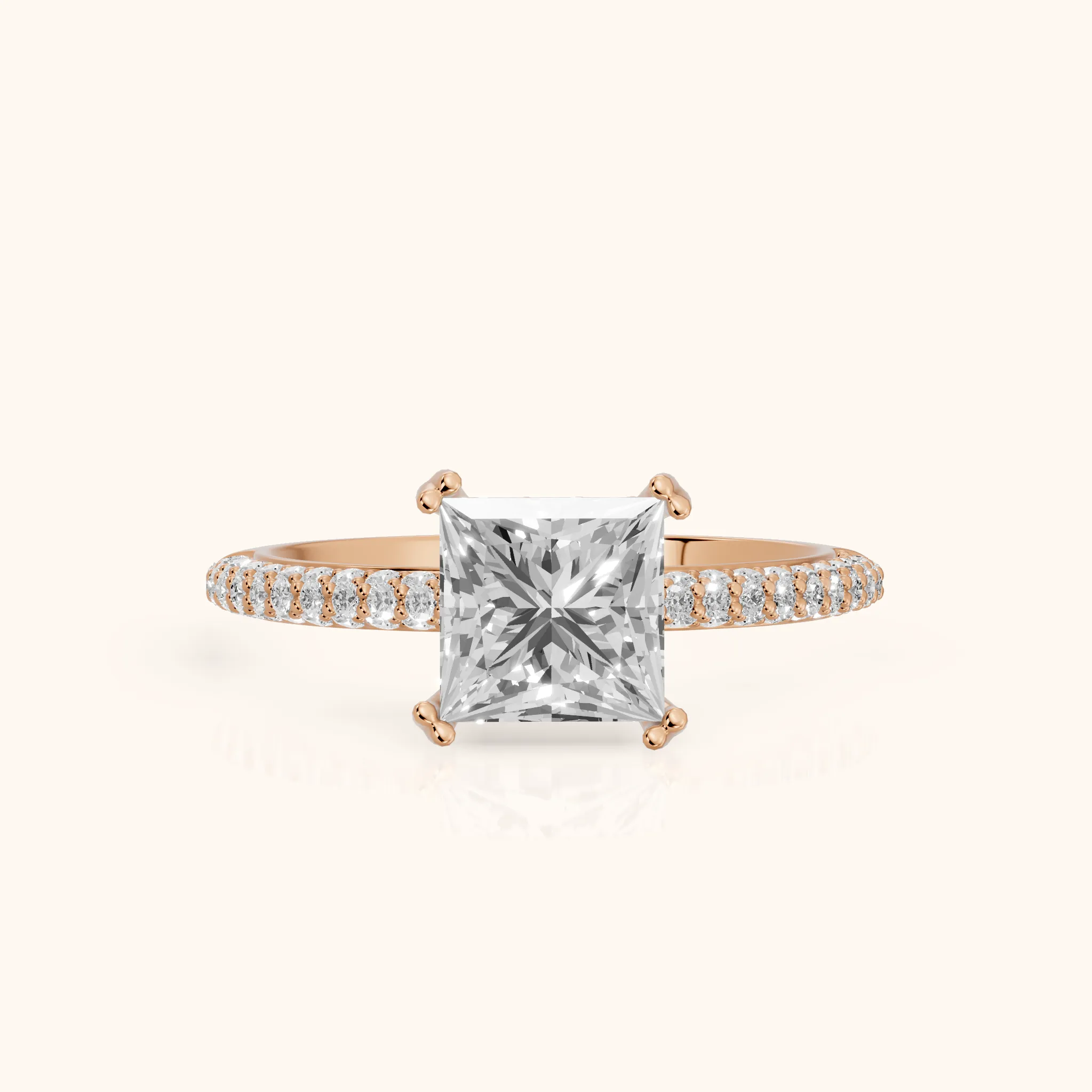 Violet Hidden Halo Pavé Princess Diamond Ring in Rose Gold — view 1
