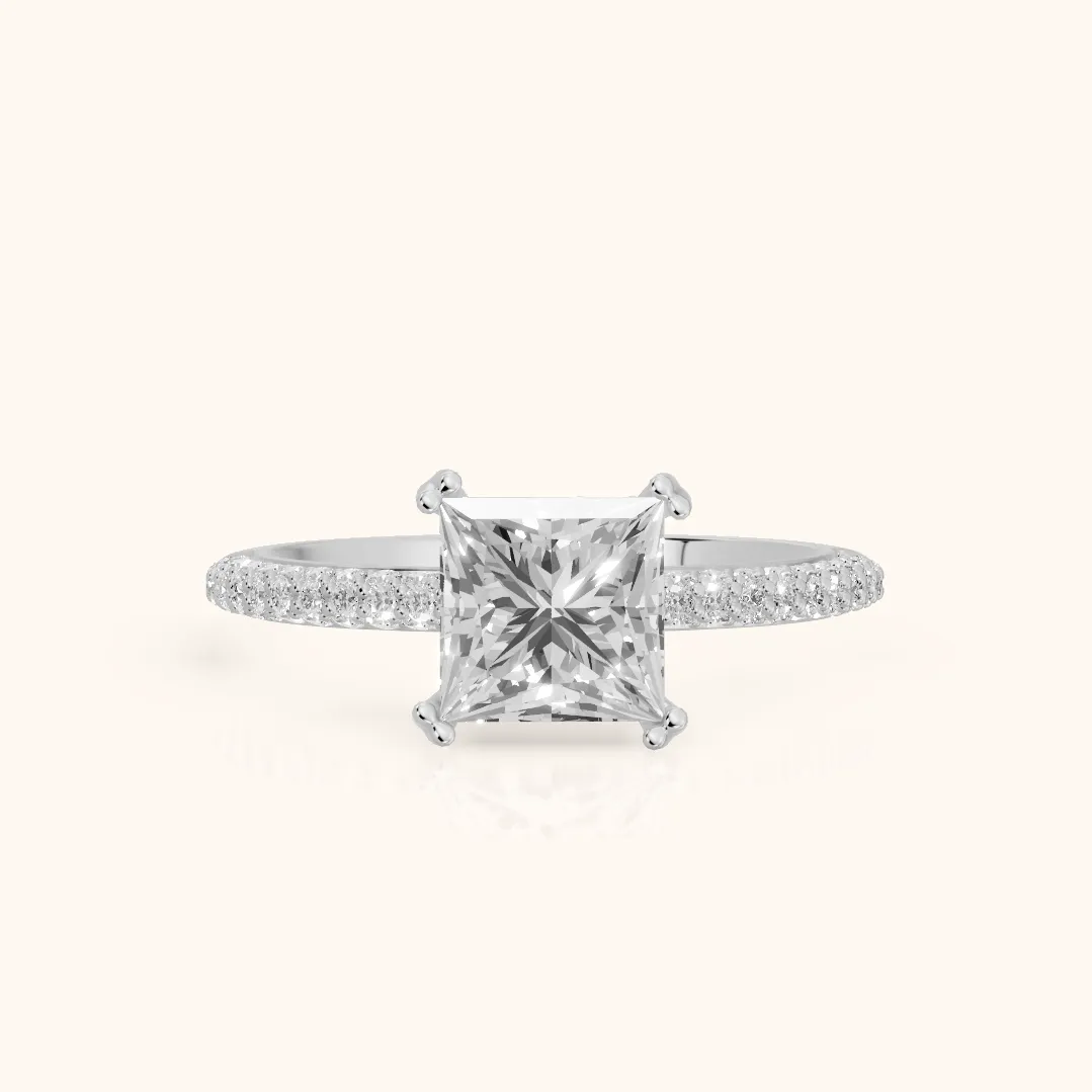 Violet Hidden Halo Pavé Princess Diamond Ring in Platinum — view 2