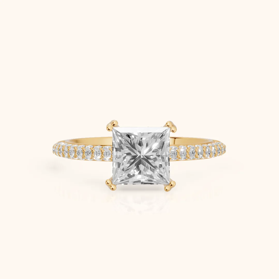 Violet Hidden Halo Pavé Princess Diamond Ring in Yellow Gold — view 2