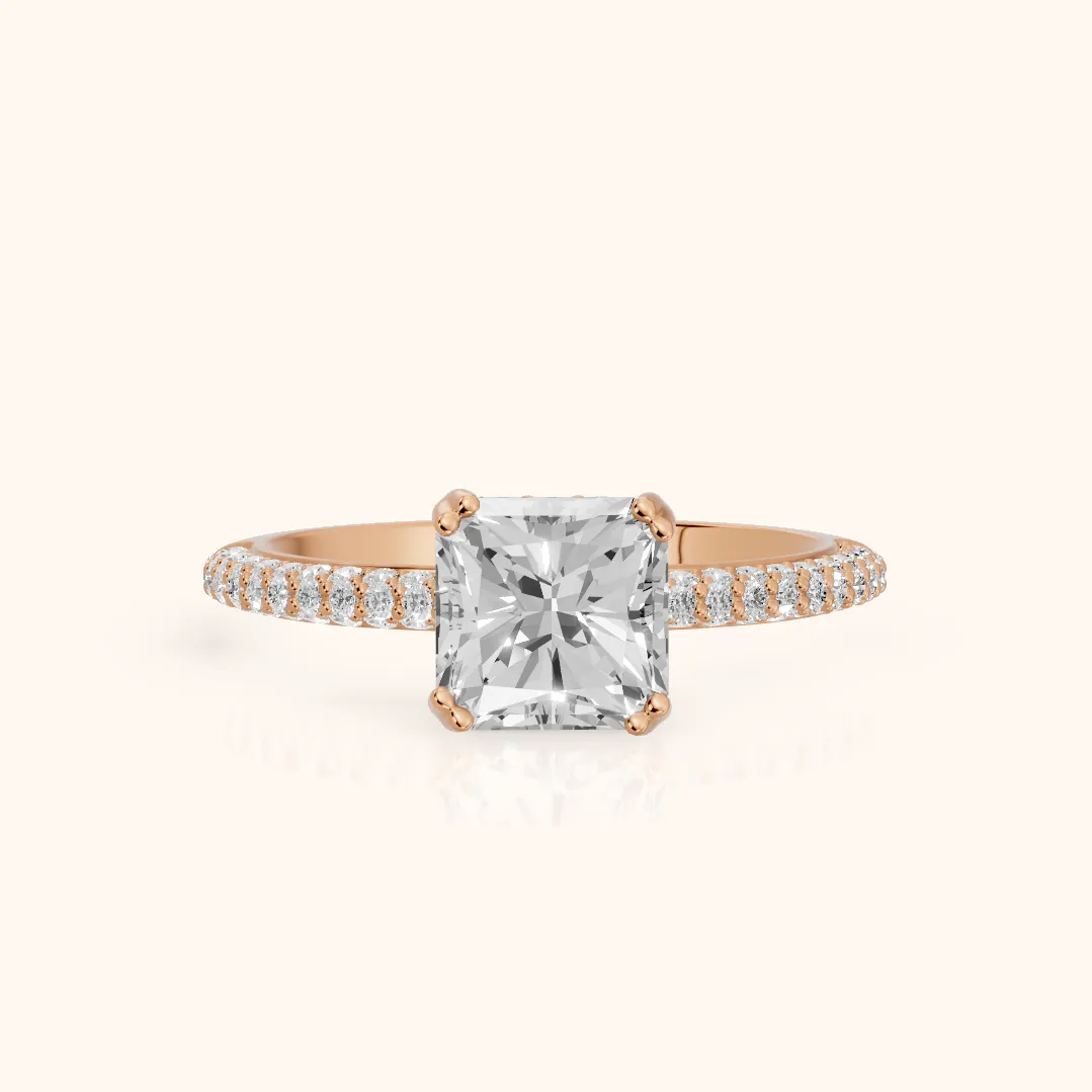Violet Hidden Halo Pavé Radiant Diamond Ring in Rose Gold — view 2