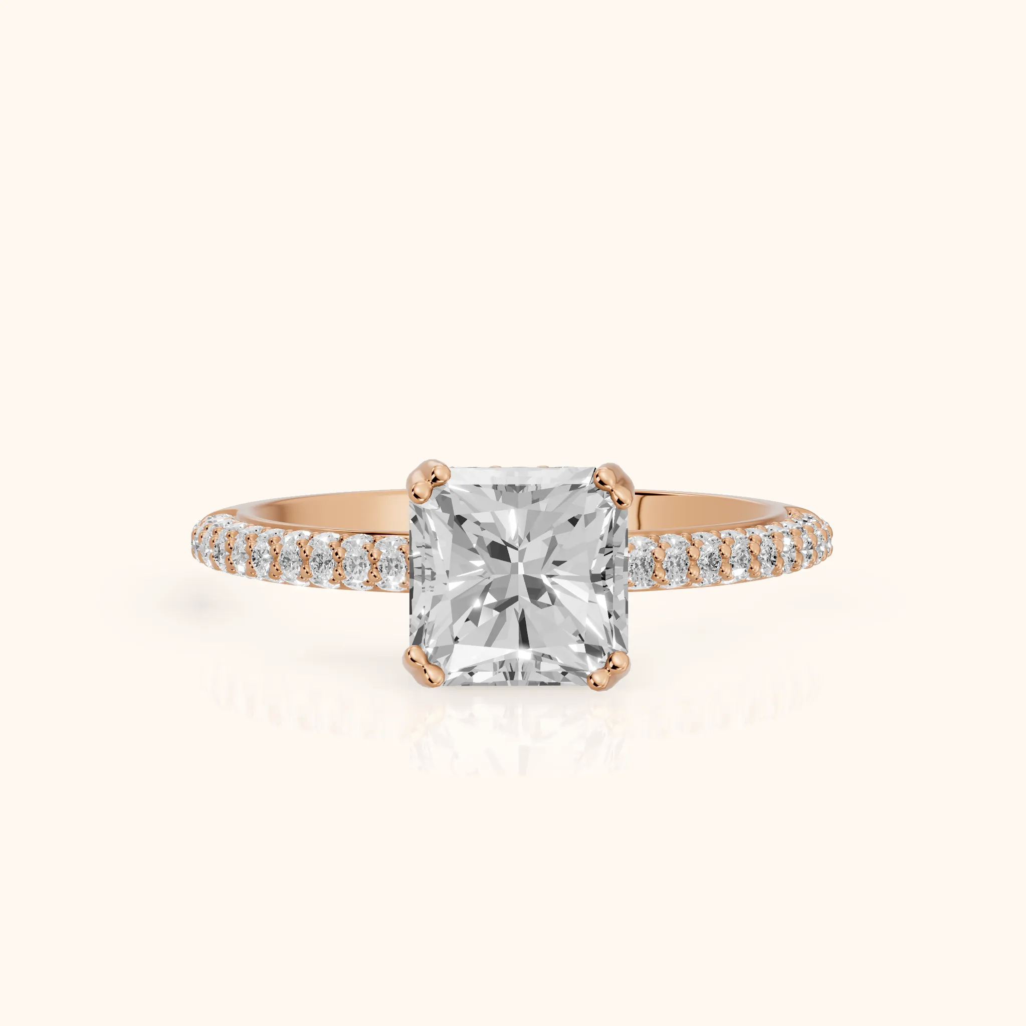 Violet Hidden Halo Pavé Radiant Diamond Ring in Rose Gold — view 1