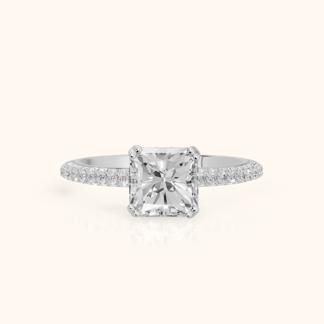 Violet Hidden Halo Pavé Radiant Diamond Ring in Silver — view 2