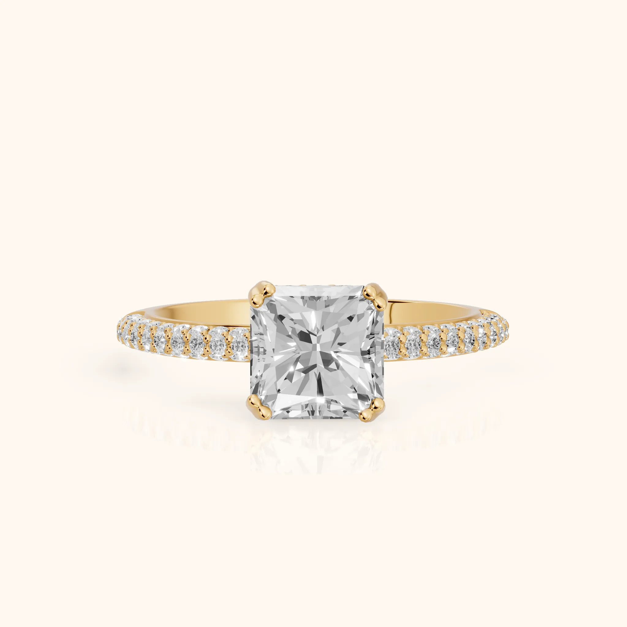 Violet Hidden Halo Pavé Radiant Diamond Ring in Yellow Gold — view 1