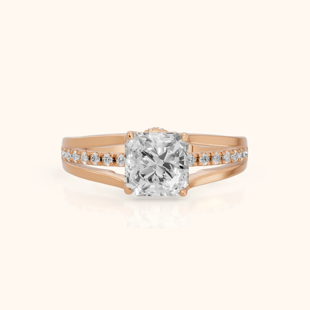 Scarlett Split Shank Pavé Asscher Diamond Ring in Rose Gold — view 2