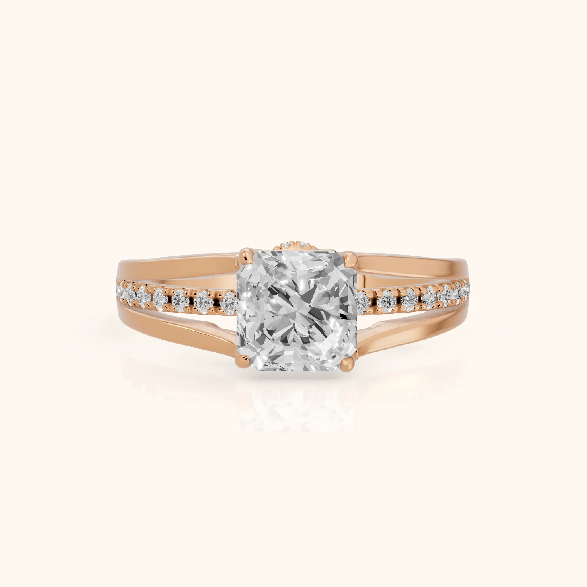 Scarlett Split Shank Pavé Asscher Diamond Ring in Rose Gold — view 1