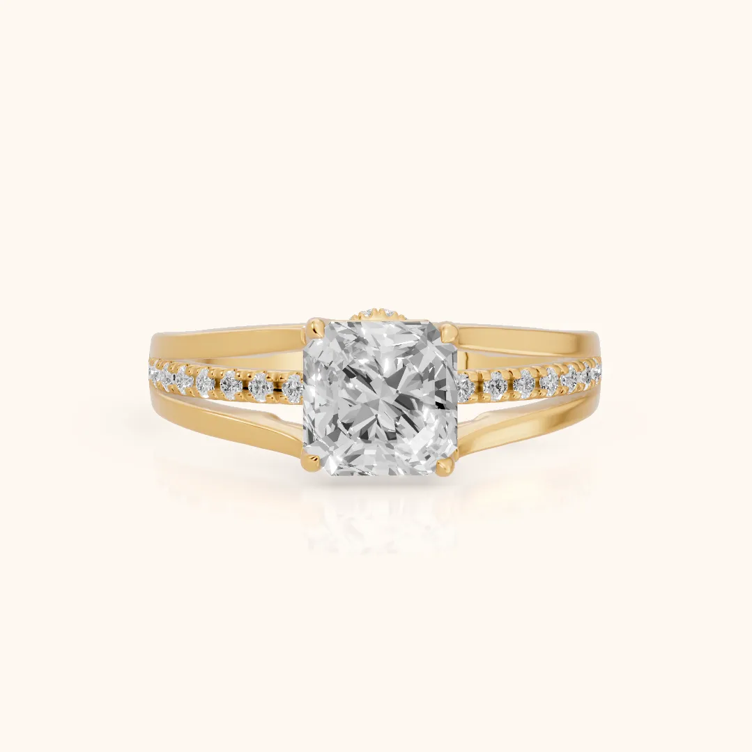 Scarlett Split Shank Pavé Asscher Diamond Ring in Yellow Gold — view 2