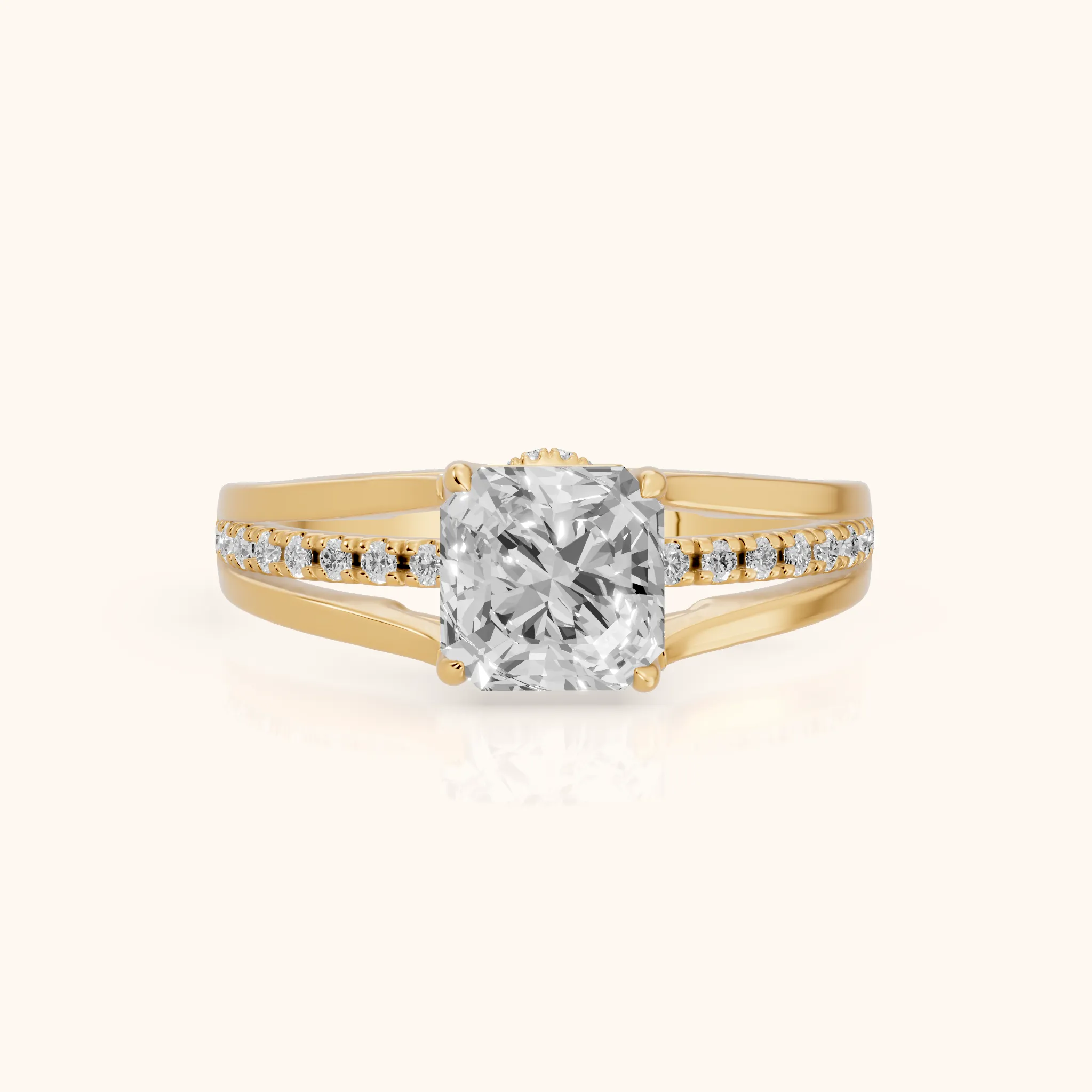 Scarlett Split Shank Pavé Asscher Diamond Ring in Yellow Gold — view 1