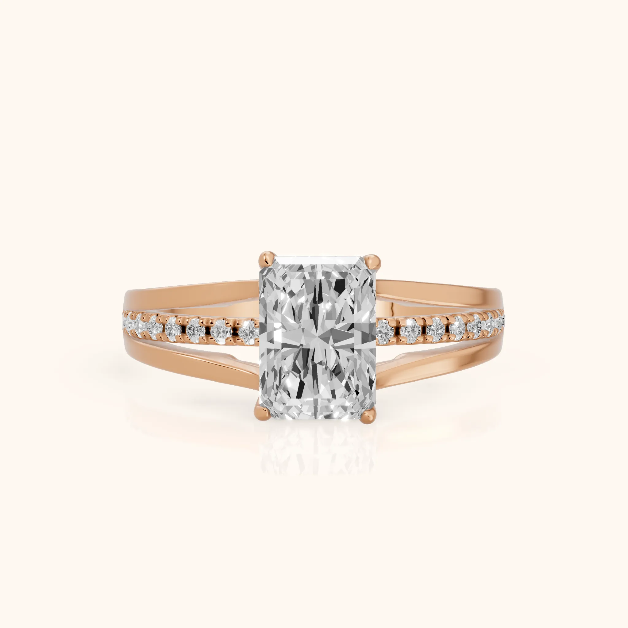 Scarlett Split Shank Pavé Emerald Diamond Ring in Rose Gold — view 1