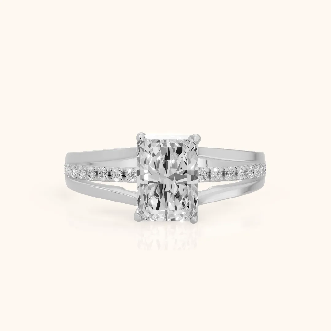 Scarlett Split Shank Pavé Emerald Diamond Ring in White Gold — view 2