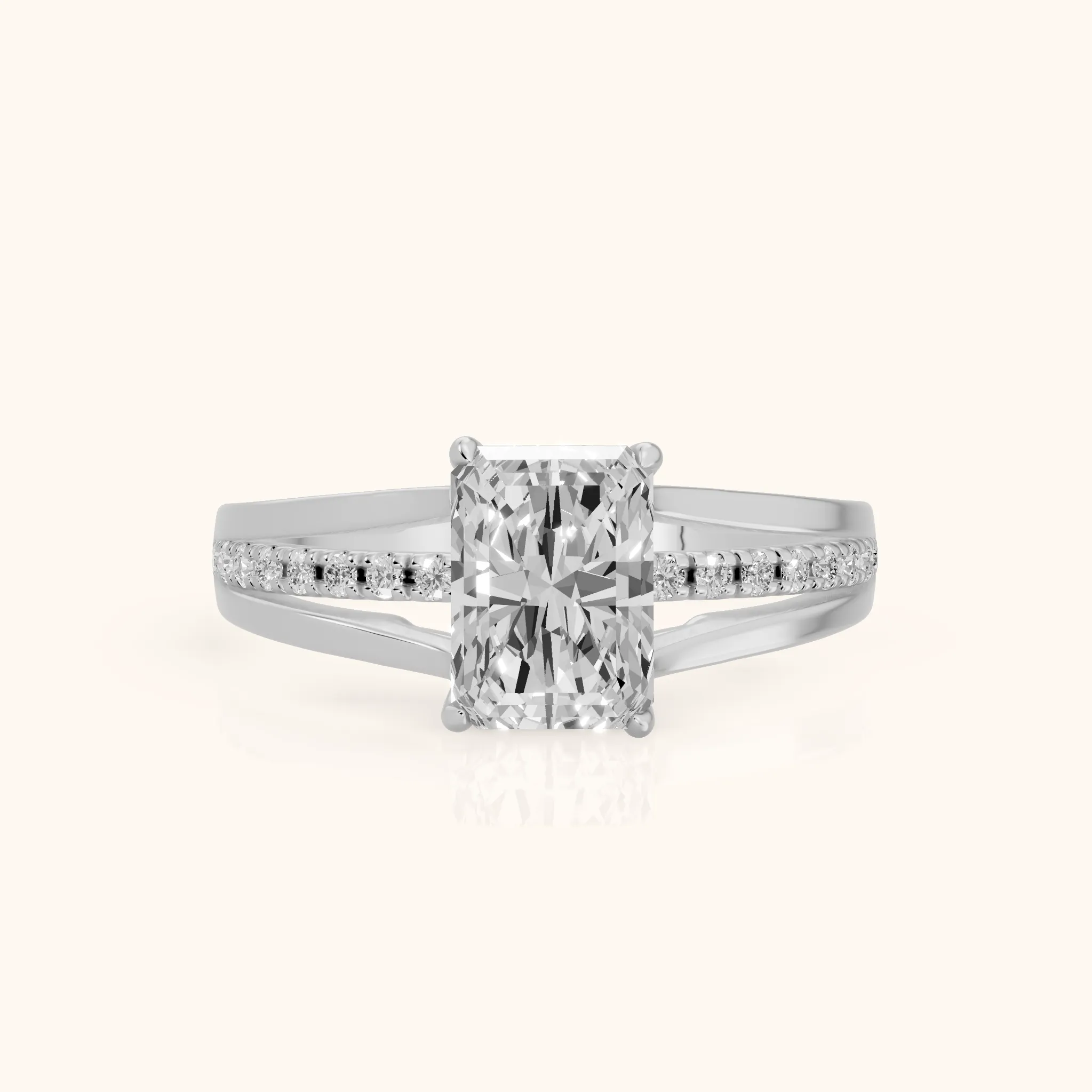 Scarlett Split Shank Pavé Emerald Diamond Ring in White Gold — view 1