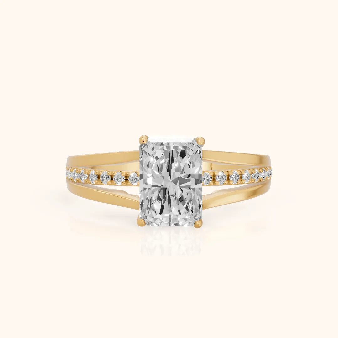 Scarlett Split Shank Pavé Emerald Diamond Ring in Yellow Gold — view 2