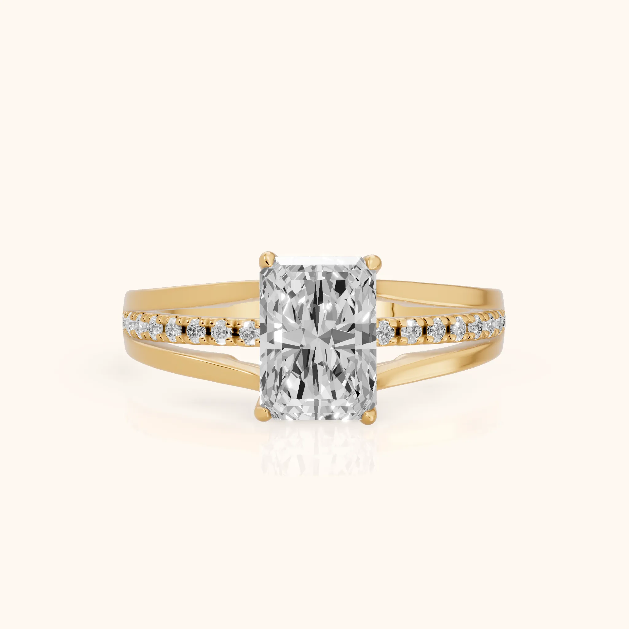 Scarlett Split Shank Pavé Emerald Diamond Ring in Yellow Gold — view 1