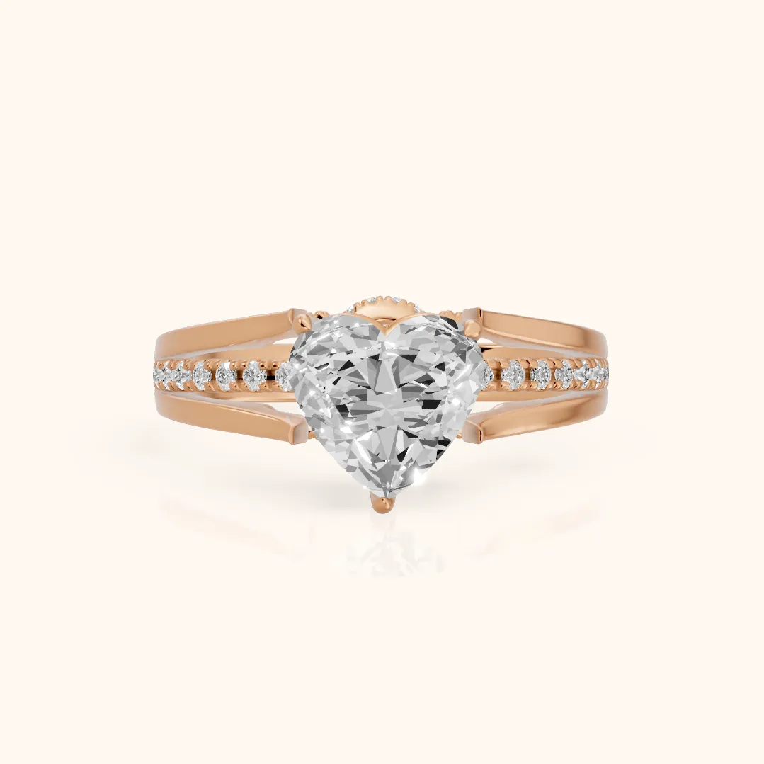 Scarlett Split Shank Pavé Heart Diamond Ring in Rose Gold — view 2