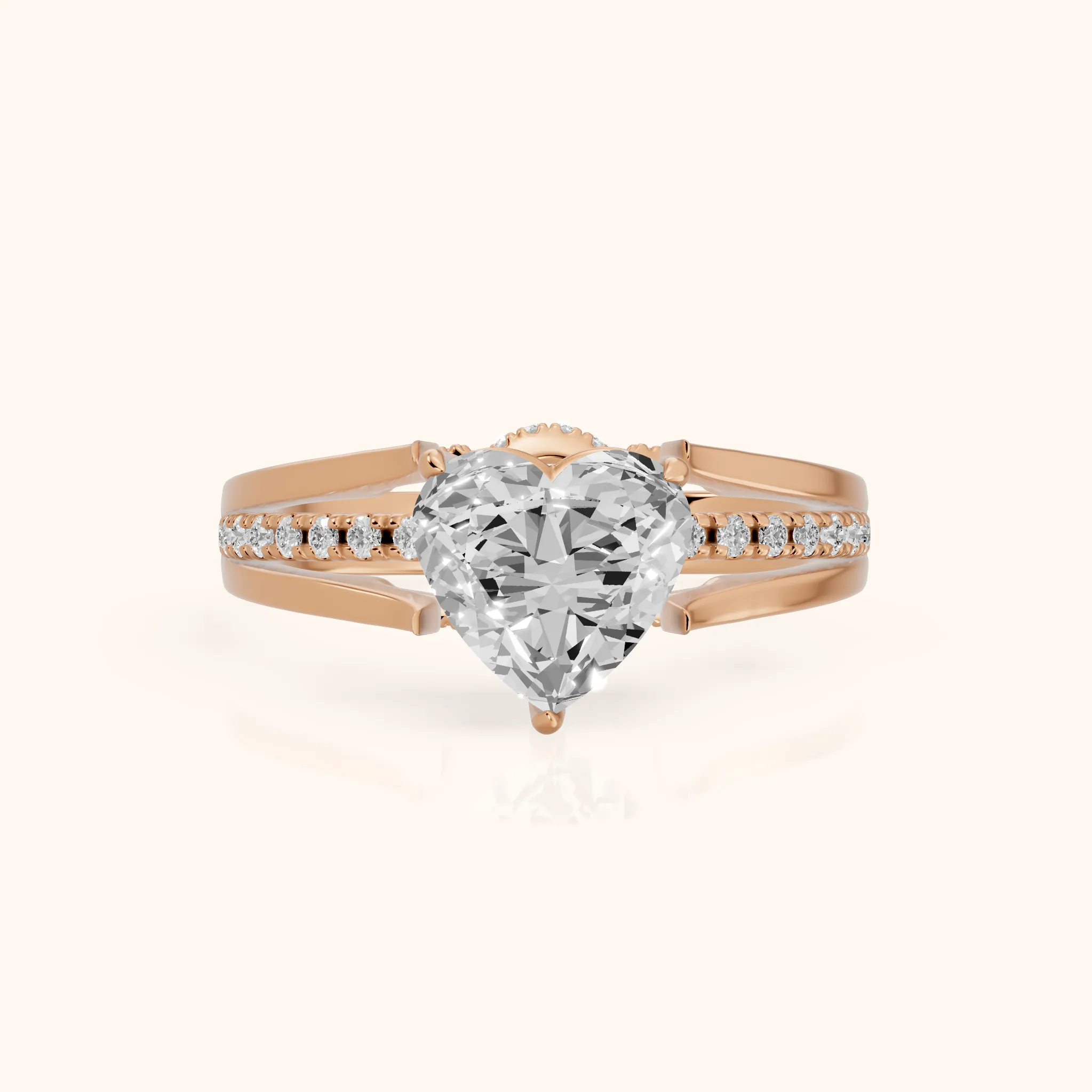 Scarlett Split Shank Pavé Heart Diamond Ring in Rose Gold — view 1