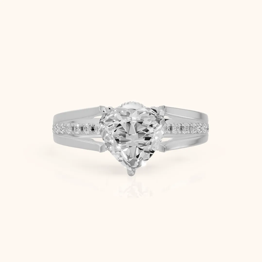 Scarlett Split Shank Pavé Heart Diamond Ring in Platinum — view 2
