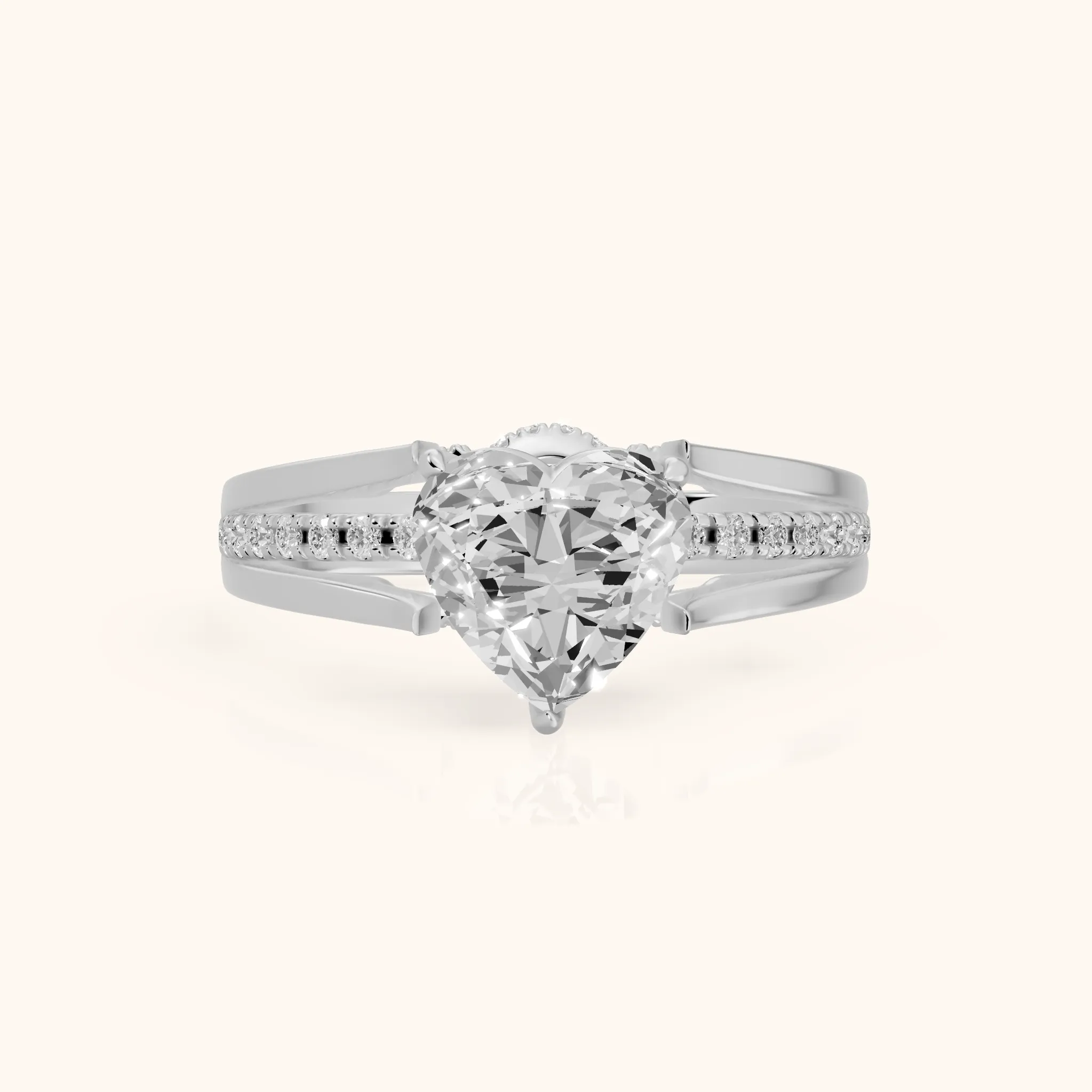 Scarlett Split Shank Pavé Heart Diamond Ring in Platinum — view 1