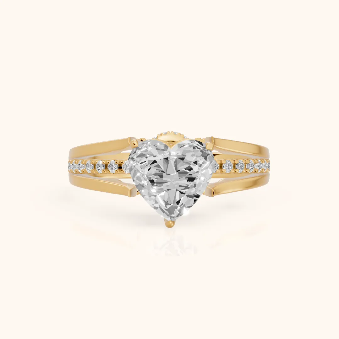 Scarlett Split Shank Pavé Heart Diamond Ring in Yellow Gold — view 2
