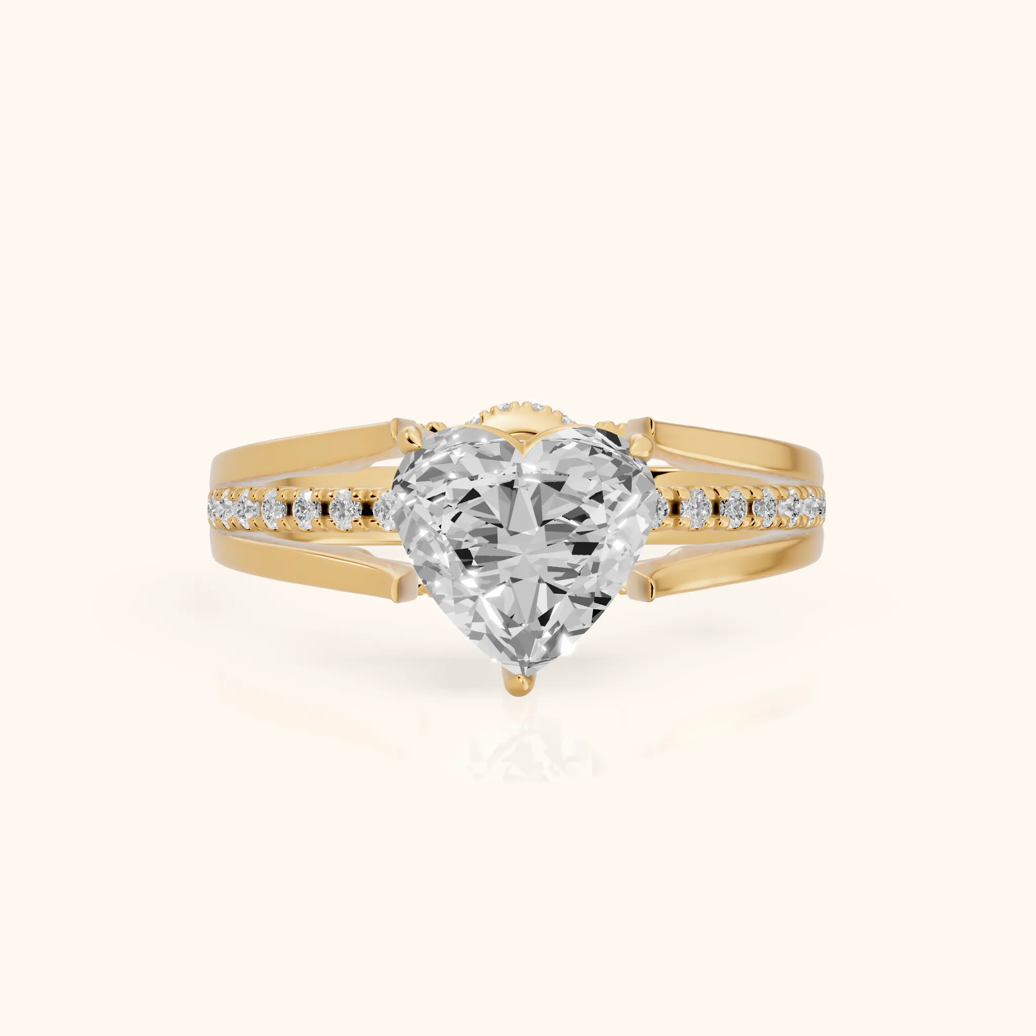 Scarlett Split Shank Pavé Heart Diamond Ring in Yellow Gold — view 1