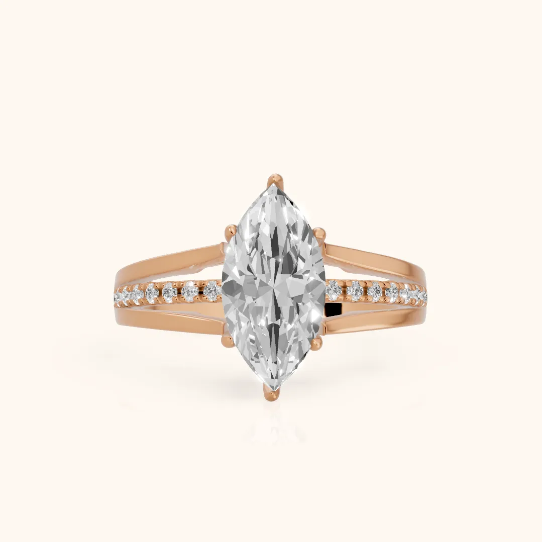 Scarlett Split Shank Pavé Marquise Diamond Ring in Rose Gold — view 2