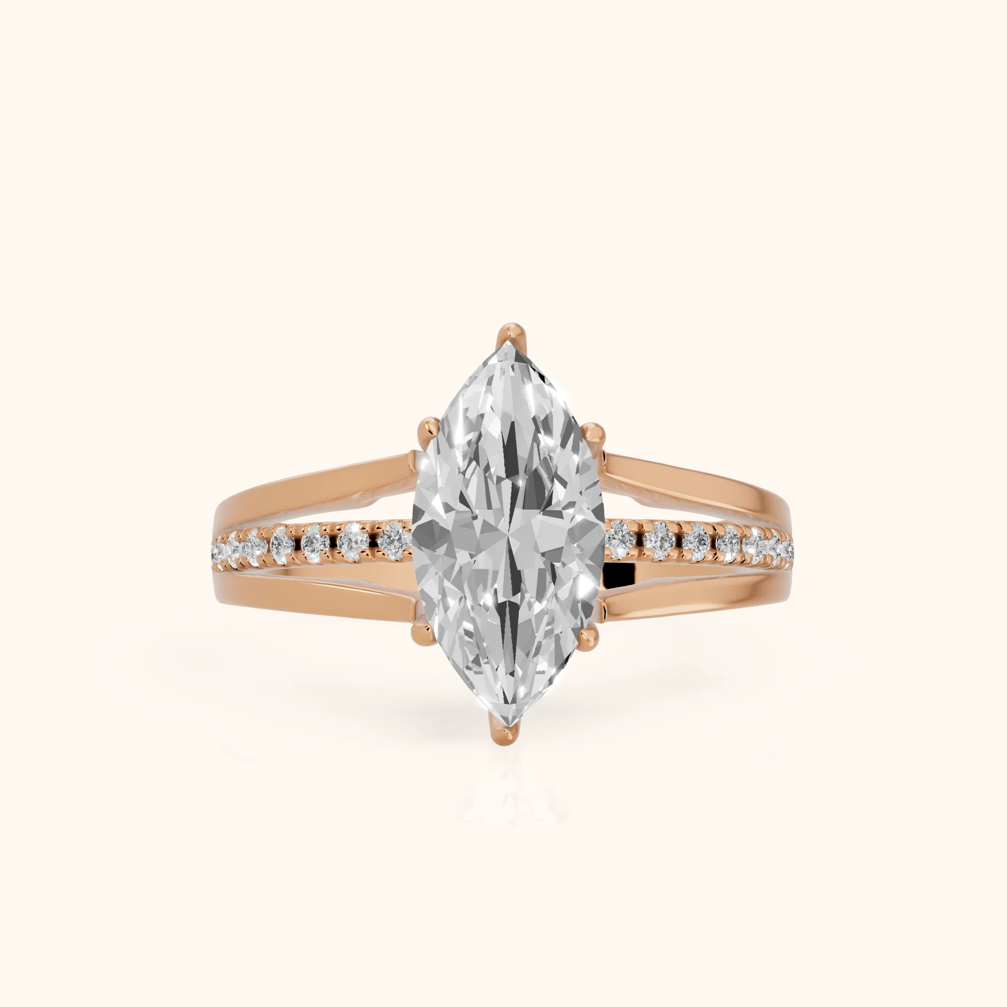 Scarlett Split Shank Pavé Marquise Diamond Ring in Rose Gold — view 1