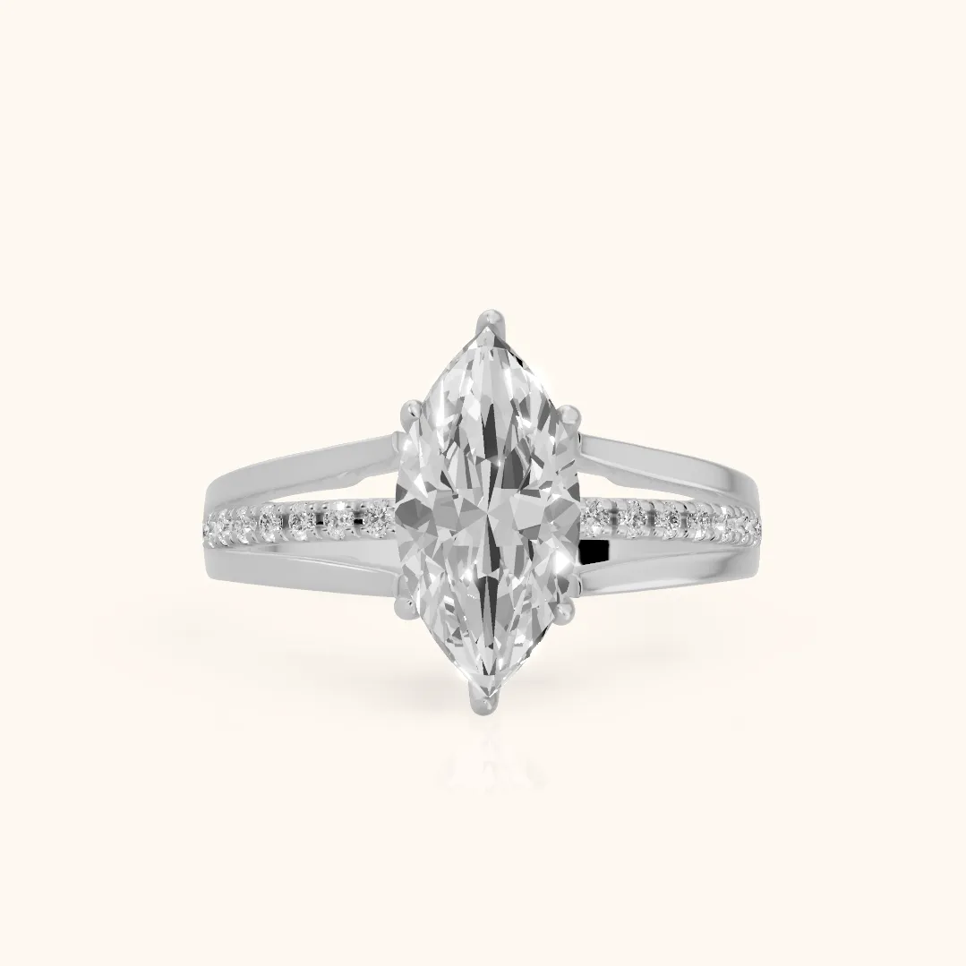 Scarlett Split Shank Pavé Marquise Diamond Ring in Silver — view 2