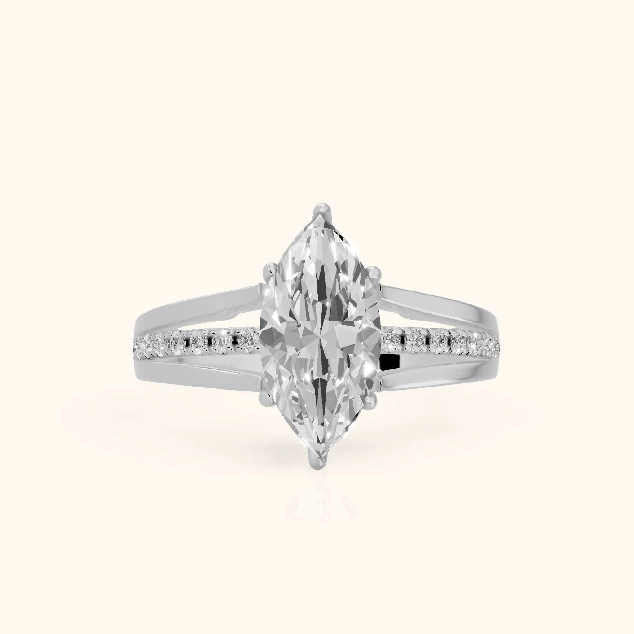 Scarlett Split Shank Pavé Marquise Diamond Ring in White Gold — view 1