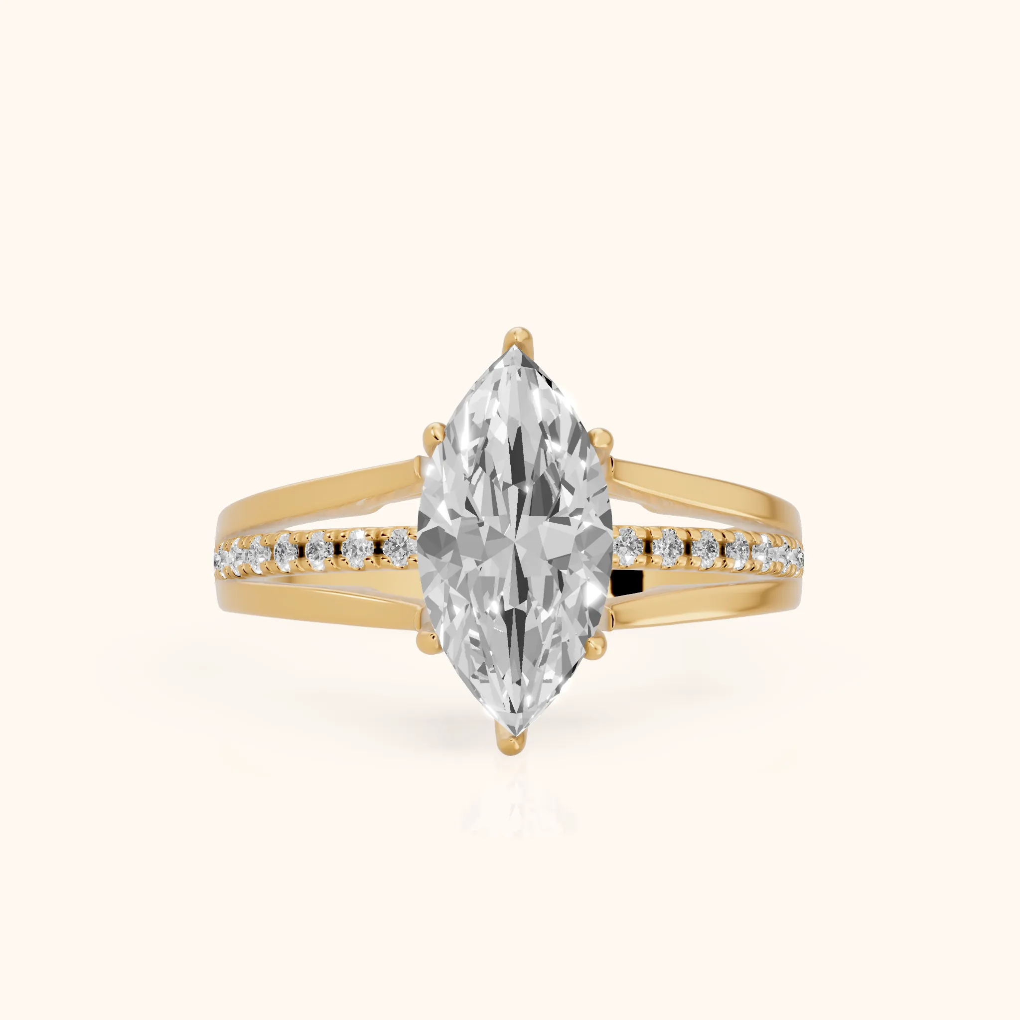 Scarlett Split Shank Pavé Marquise Diamond Ring in Yellow Gold — view 1