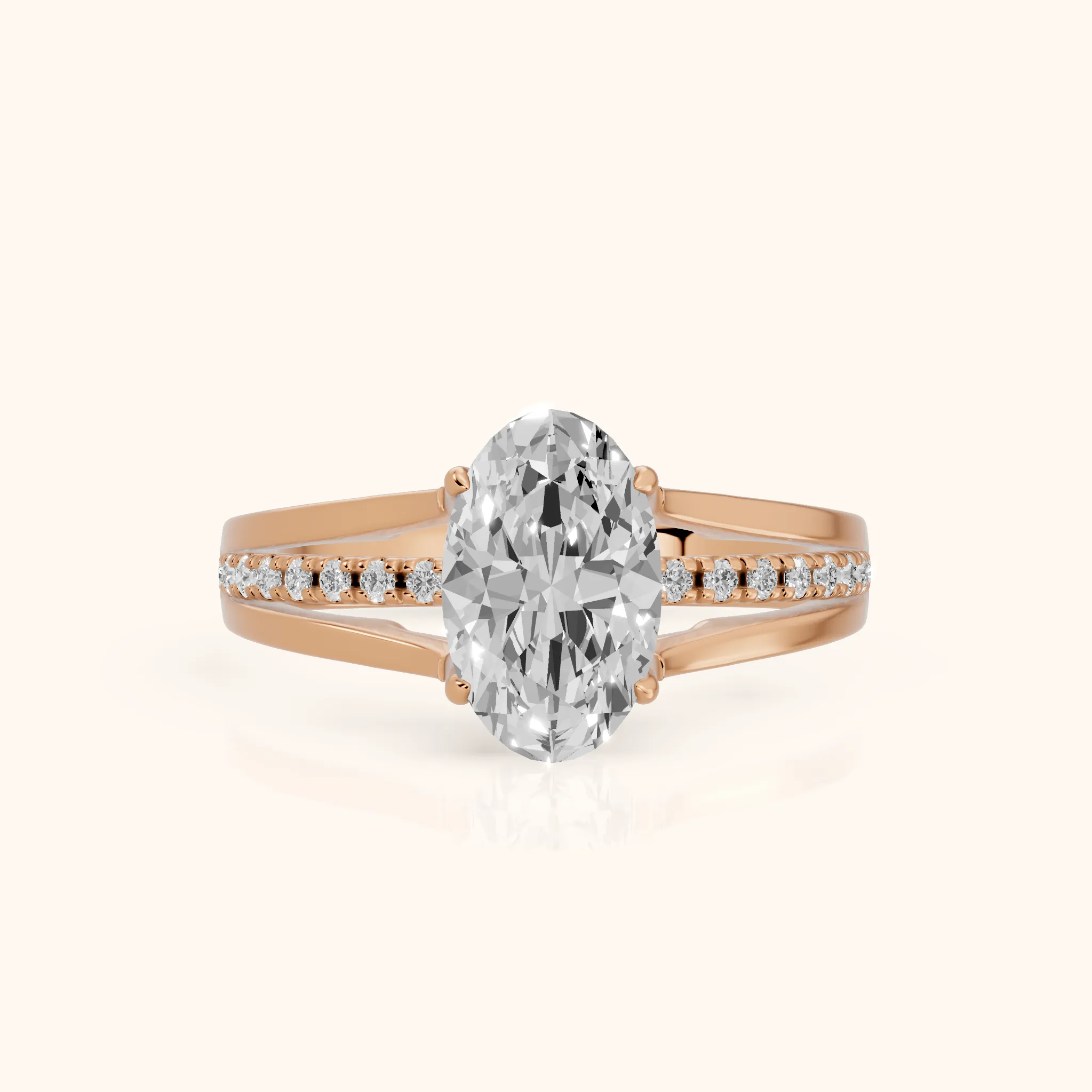 Scarlett Split Shank Pavé Oval Diamond Ring in Rose Gold — view 1