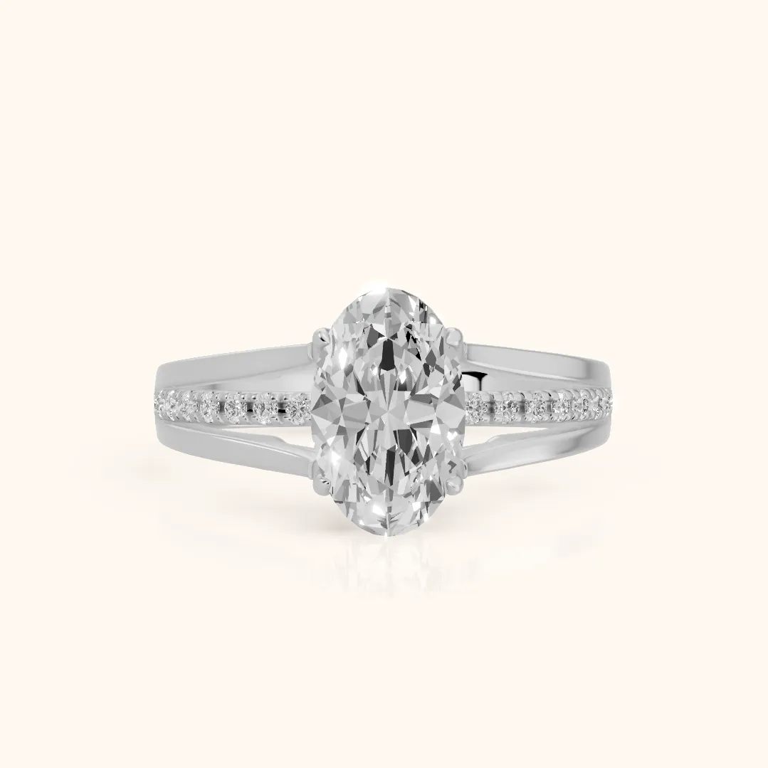 Scarlett Split Shank Pavé Oval Diamond Ring in Silver — view 2