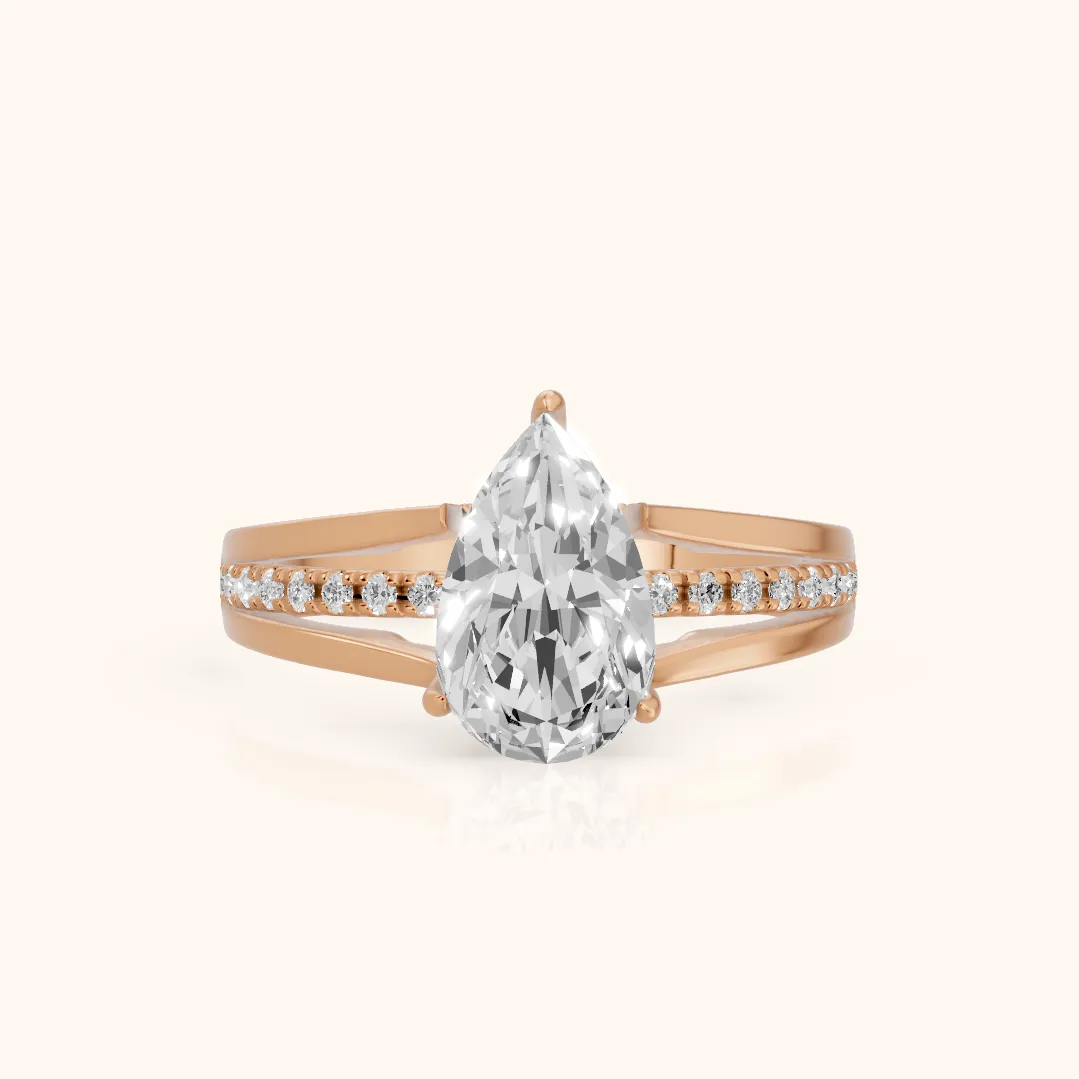 Scarlett Split Shank Pavé Pear Diamond Ring in Rose Gold — view 2