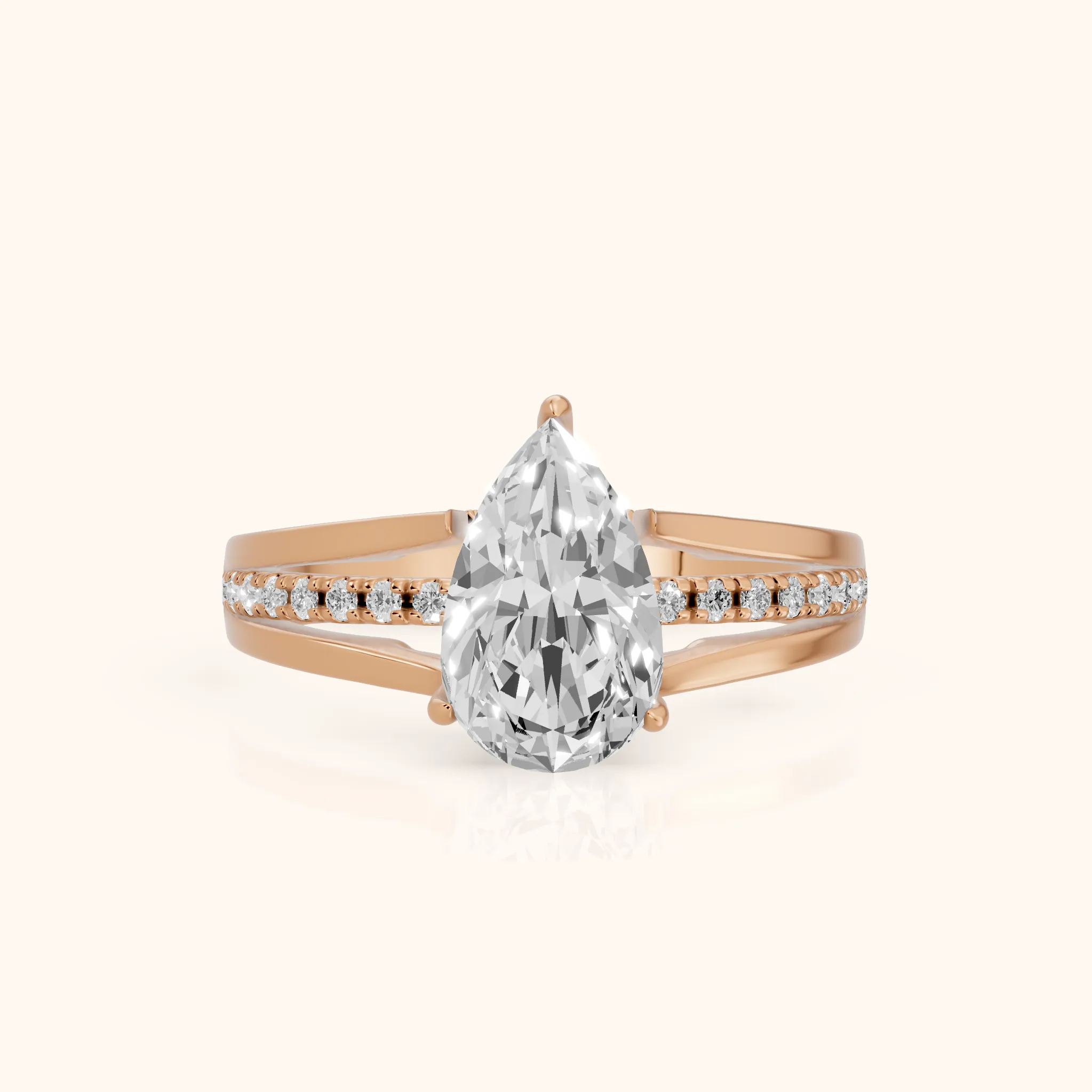 Scarlett Split Shank Pavé Pear Diamond Ring in Rose Gold — view 1