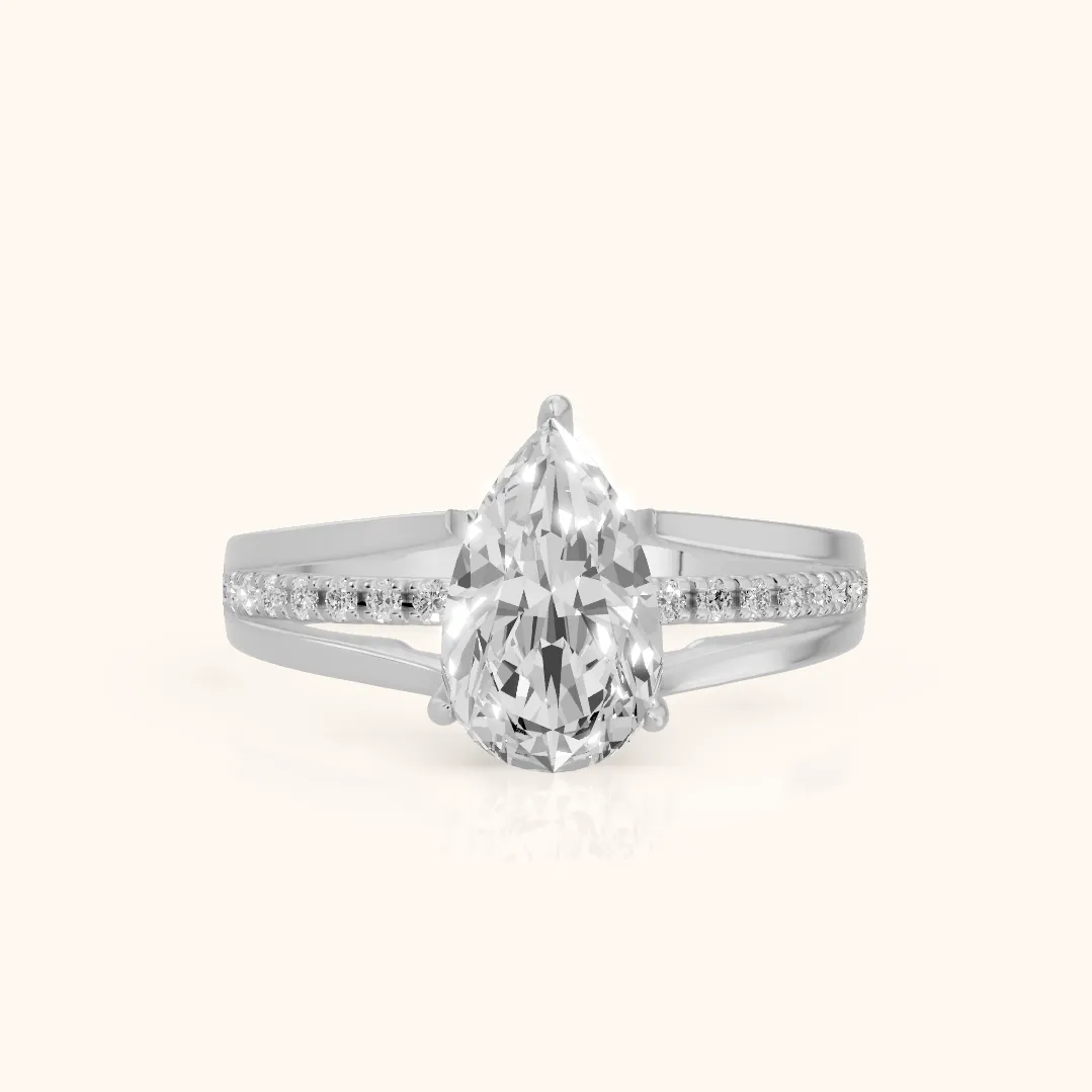 Scarlett Split Shank Pavé Pear Diamond Ring in Platinum — view 2