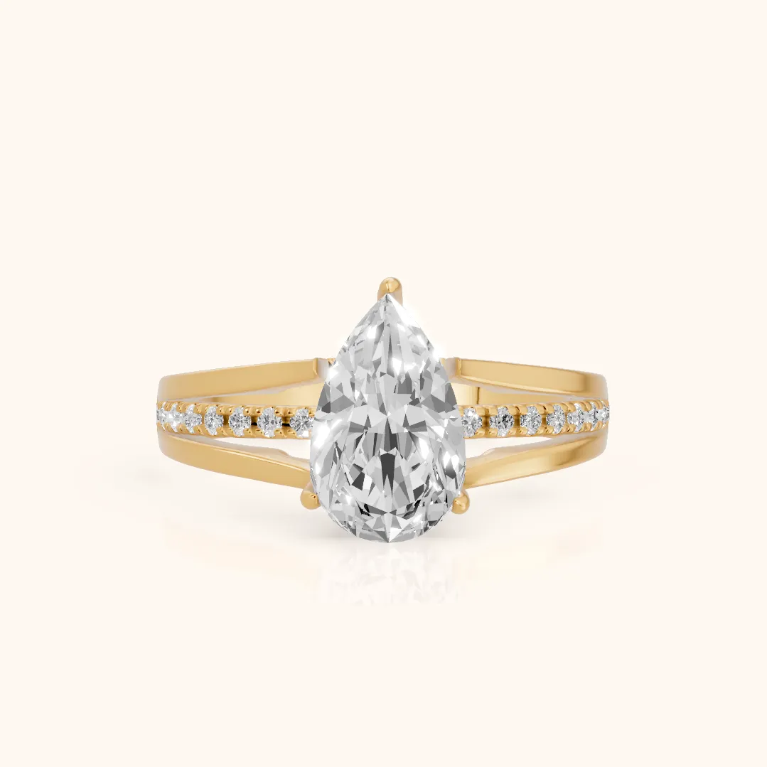 Scarlett Split Shank Pavé Pear Diamond Ring in Yellow Gold — view 2