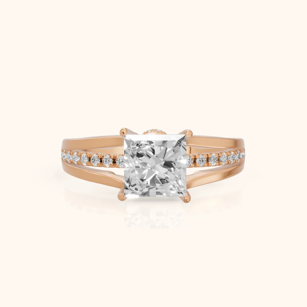 Scarlett Split Shank Pavé Princess Diamond Ring in Rose Gold — view 2