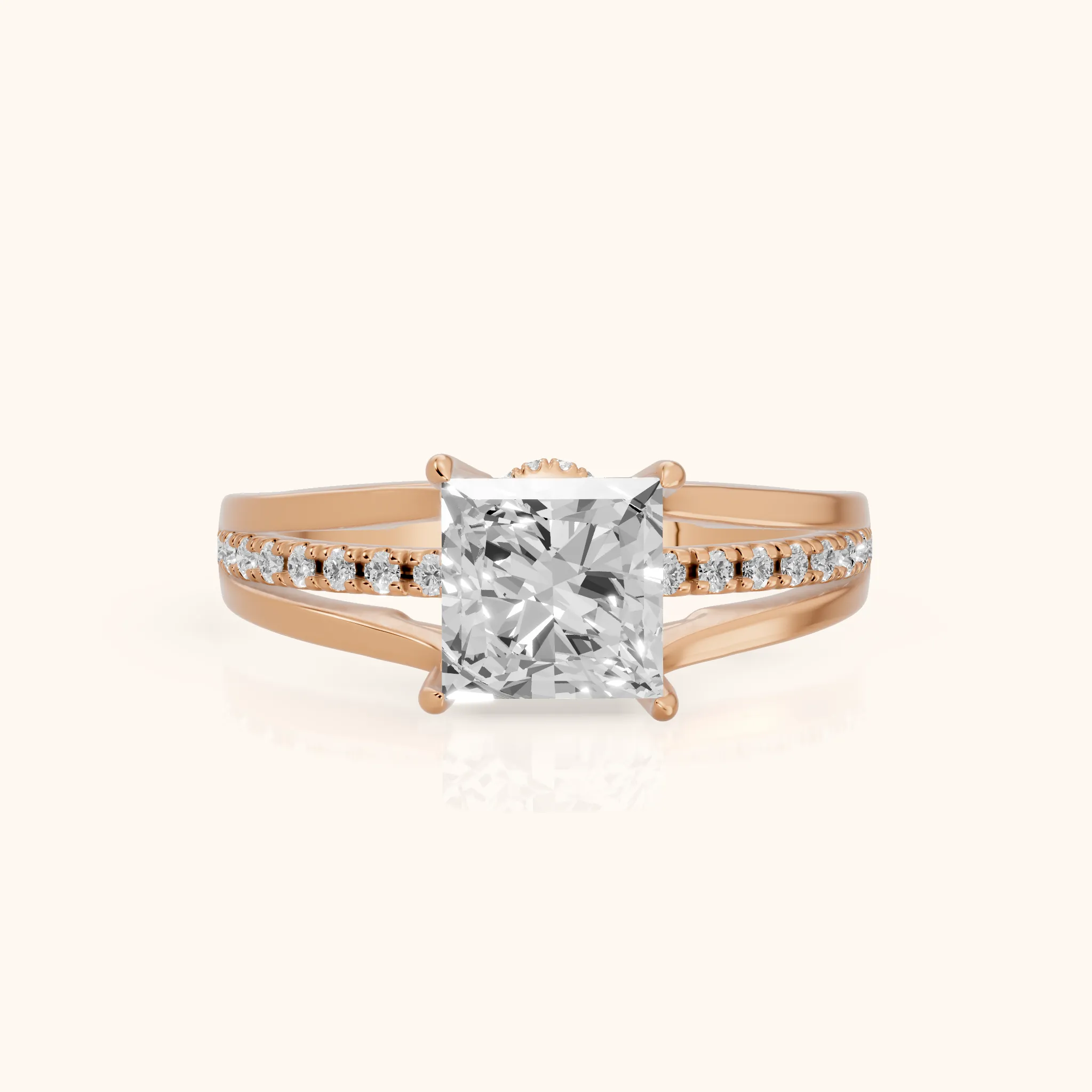 Scarlett Split Shank Pavé Princess Diamond Ring in Rose Gold — view 1
