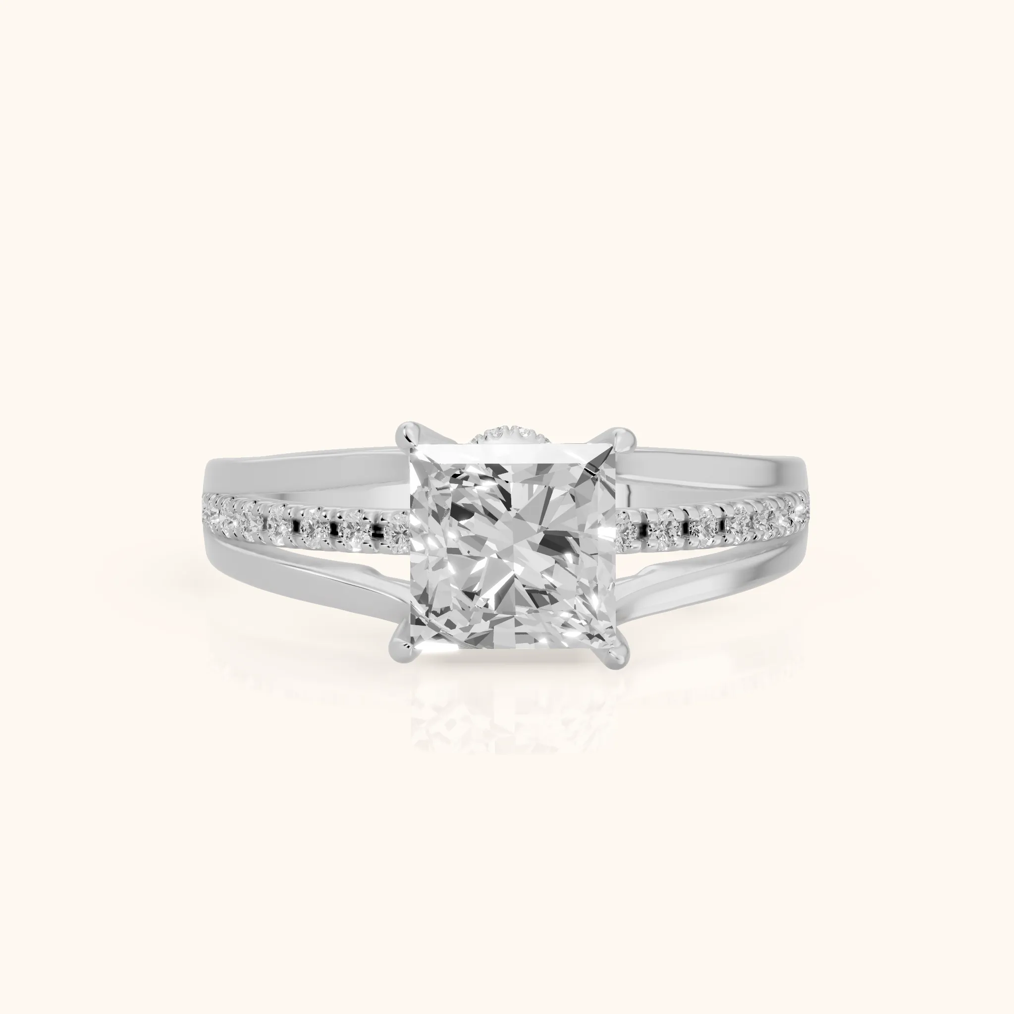Scarlett Split Shank Pavé Princess Diamond Ring in Platinum — view 1