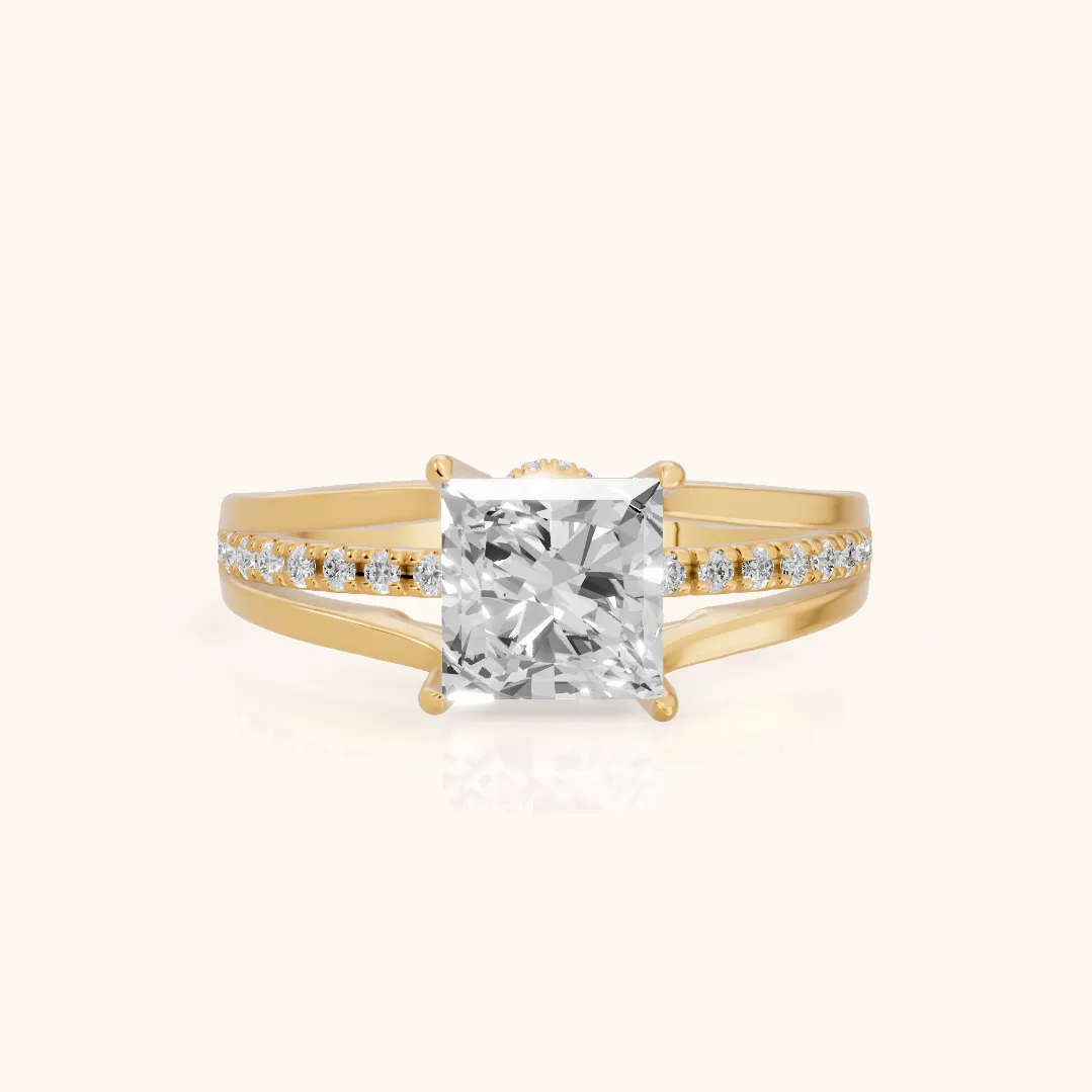 Scarlett Split Shank Pavé Princess Diamond Ring in Yellow Gold — view 2