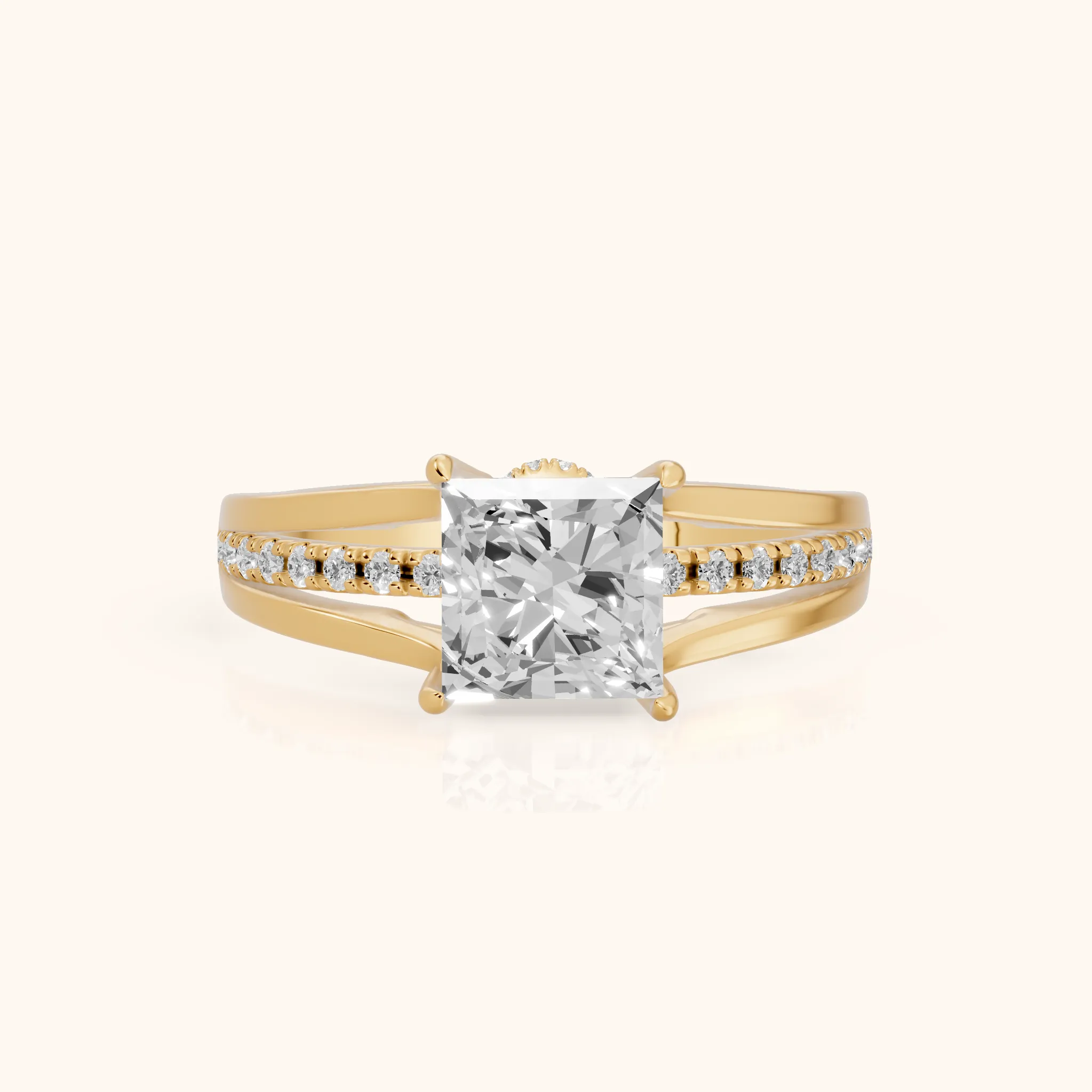Scarlett Split Shank Pavé Princess Diamond Ring in Yellow Gold — view 1