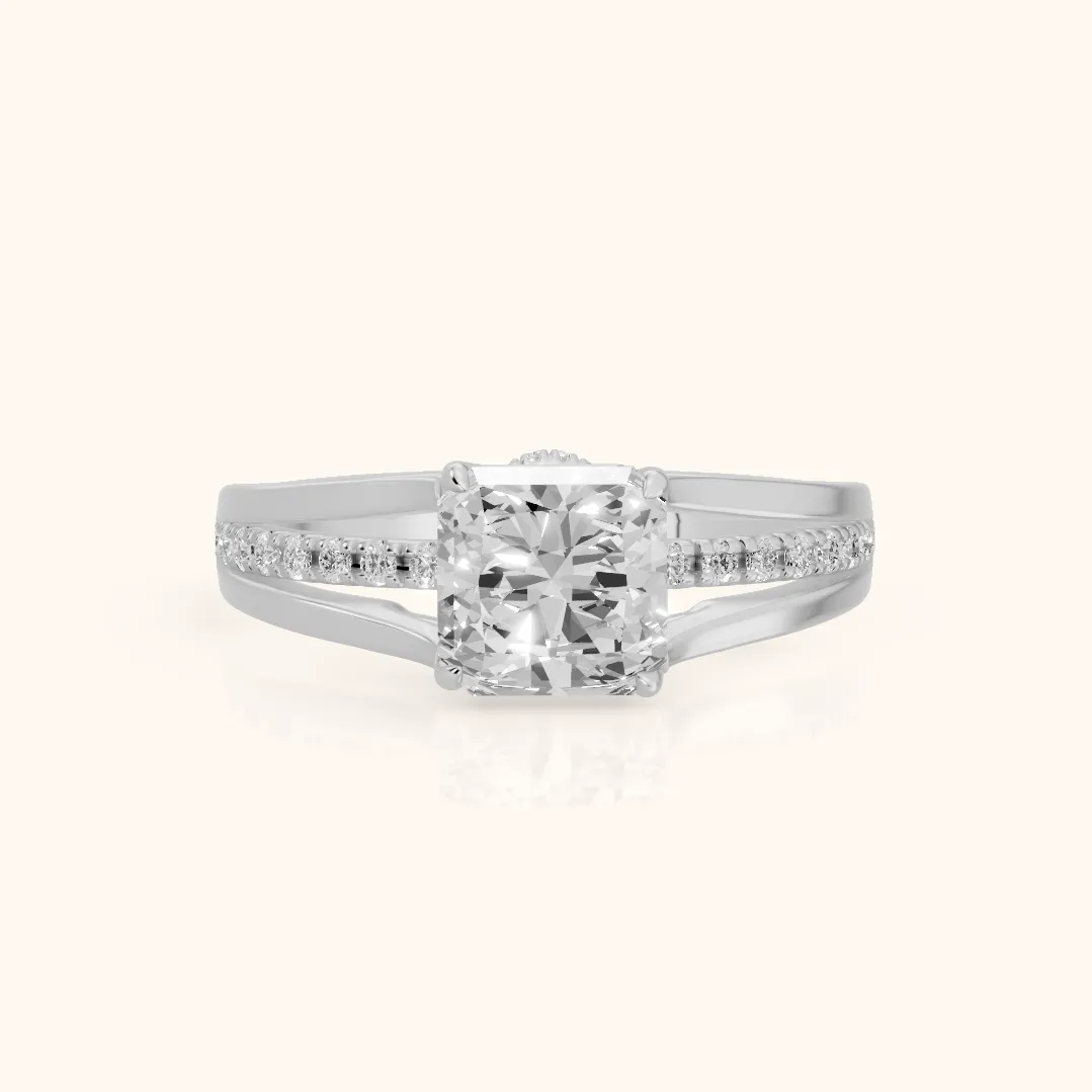 Scarlett Split Shank Pavé Radiant Diamond Ring in Platinum — view 2
