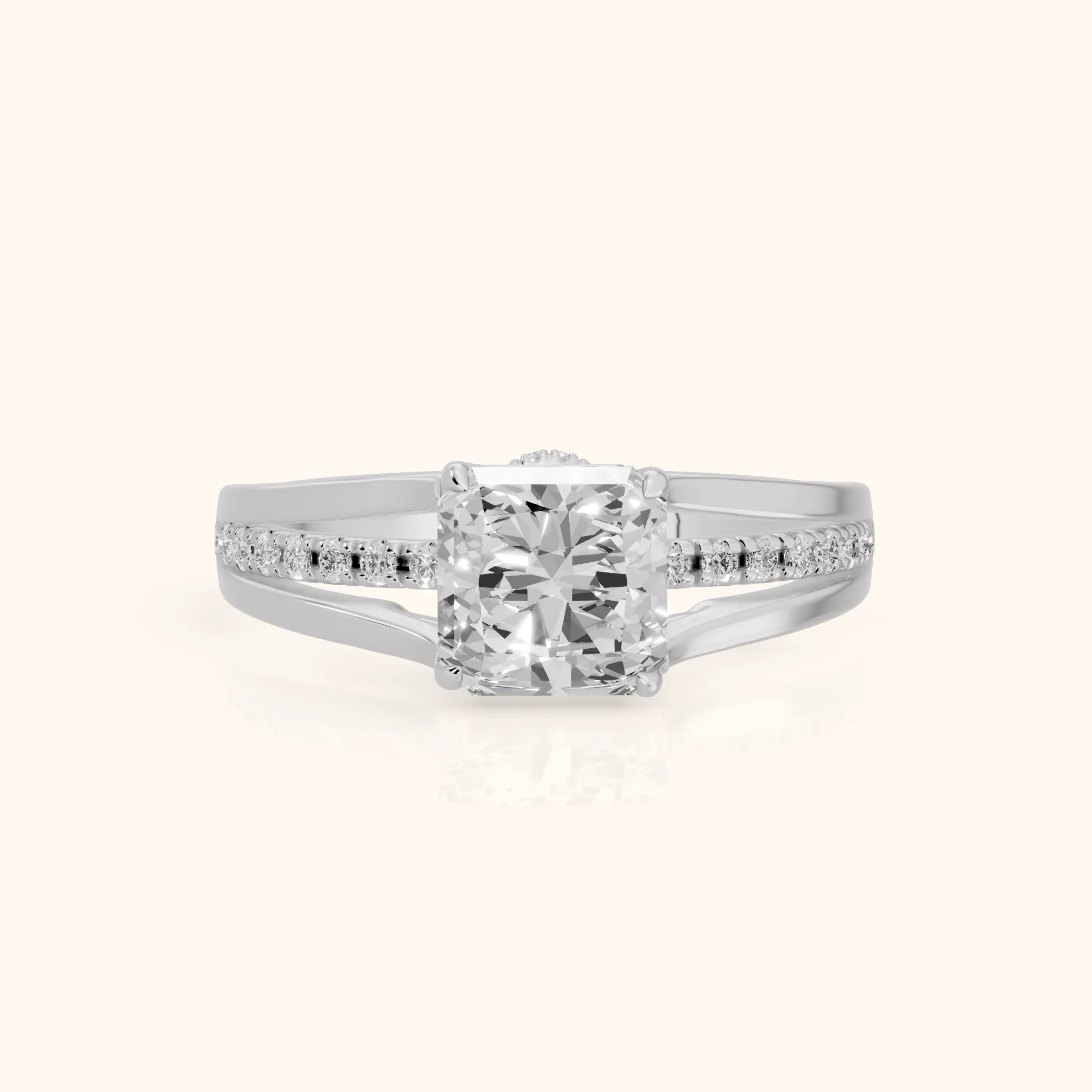 Scarlett Split Shank Pavé Radiant Diamond Ring in Platinum — view 1