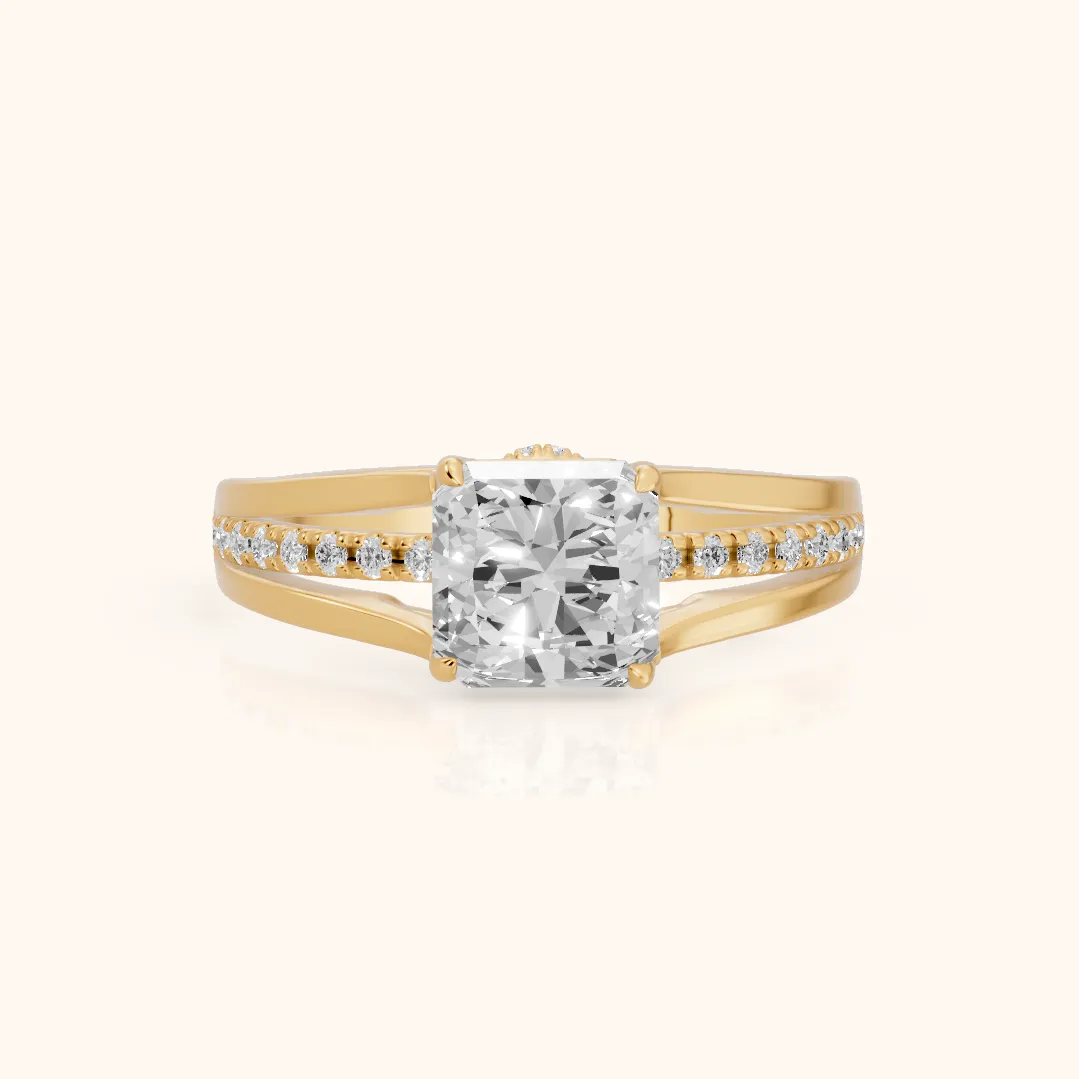 Scarlett Split Shank Pavé Radiant Diamond Ring in Yellow Gold — view 2