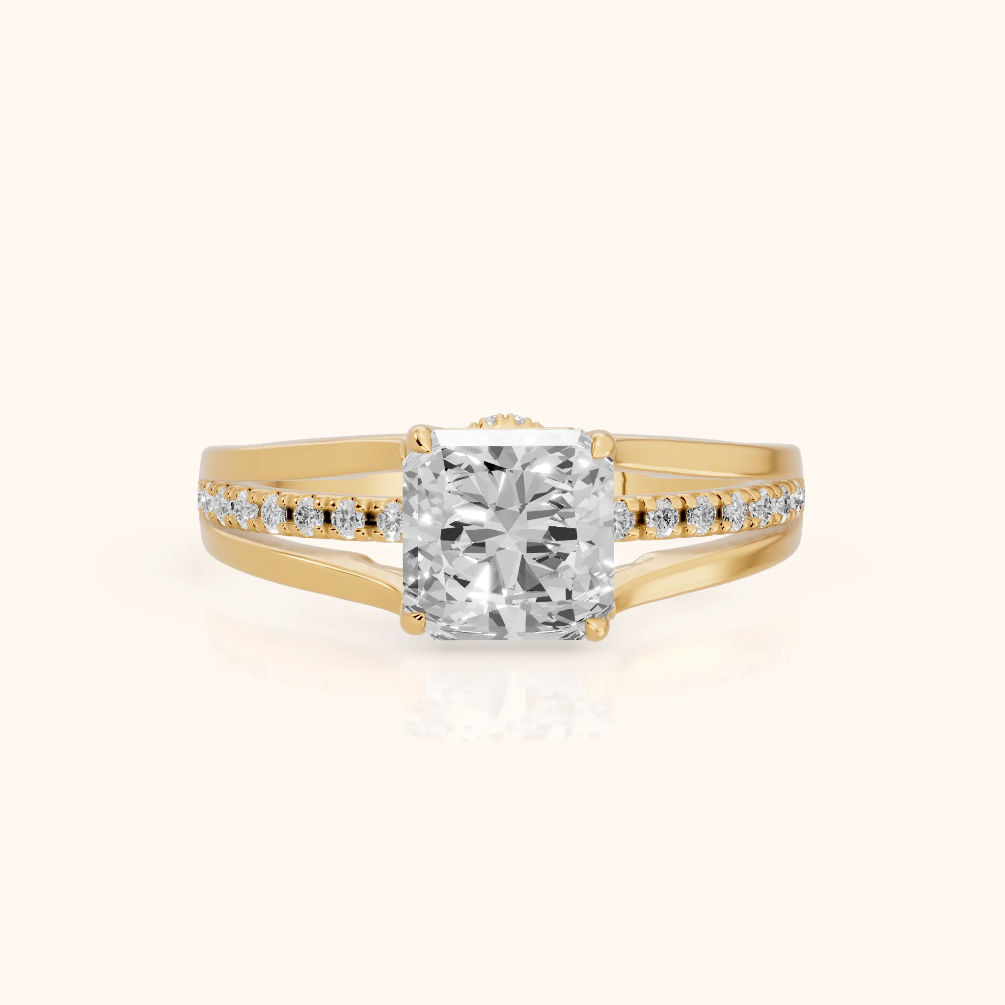 Scarlett Split Shank Pavé Radiant Diamond Ring in Yellow Gold — view 1