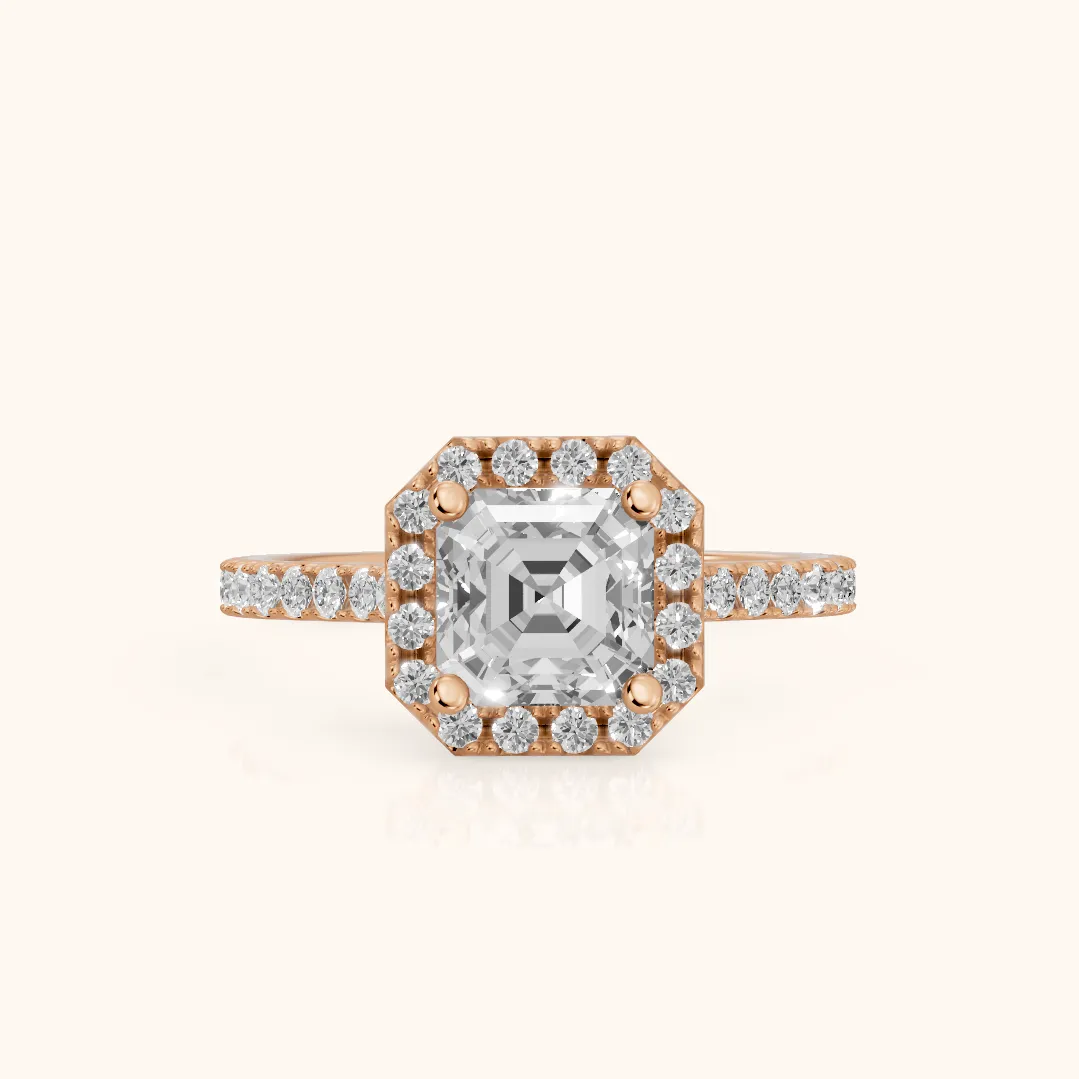 Sophie Halo Pavé Asscher Diamond Ring in Rose Gold — view 2