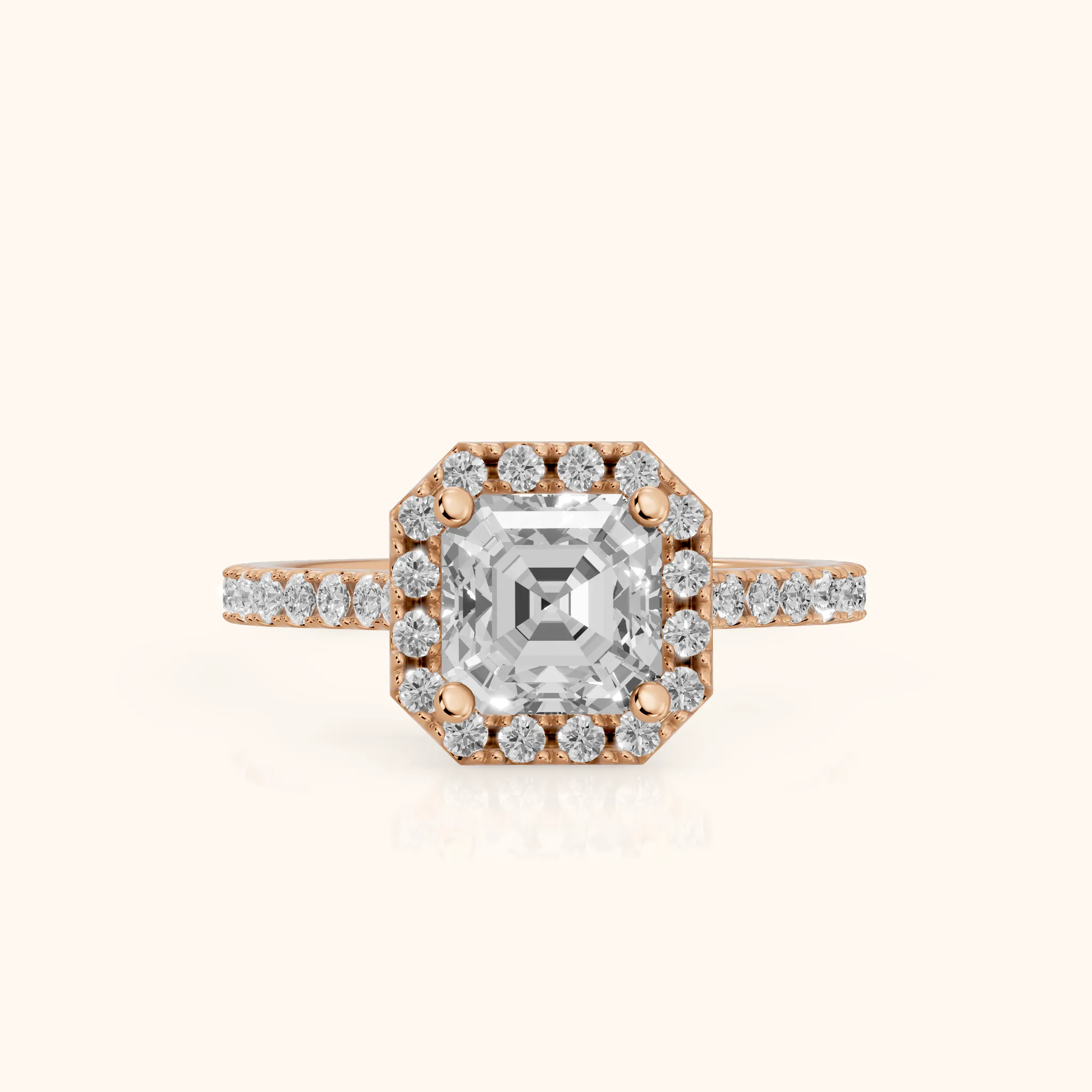 Sophie Halo Pavé Asscher Diamond Ring in Rose Gold — view 1
