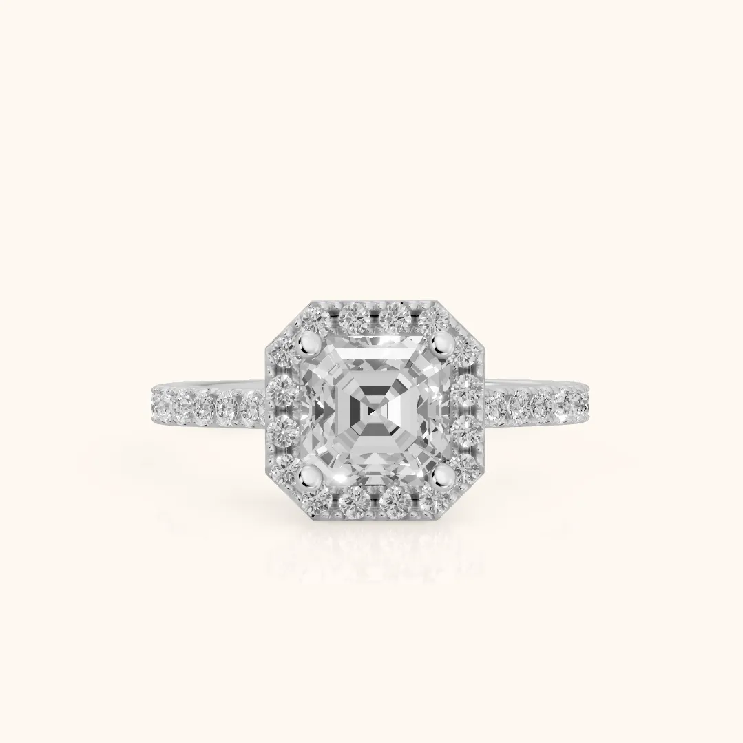 Sophie Halo Pavé Asscher Diamond Ring in Silver — view 2
