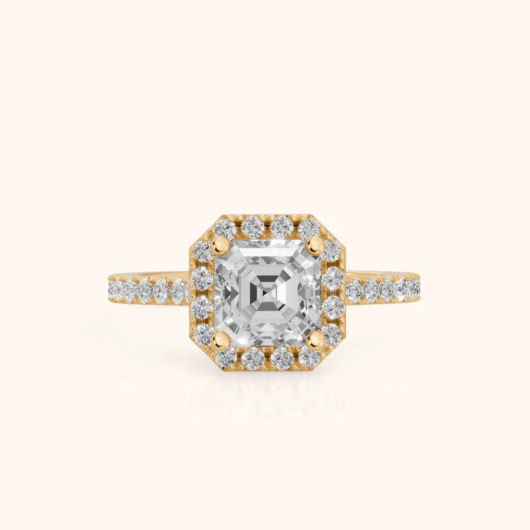Sophie Halo Pavé Asscher Diamond Ring in Yellow Gold — view 2