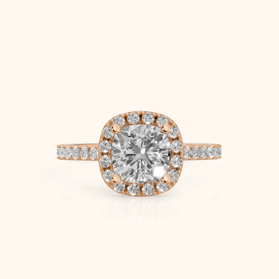 Sophie Halo Pavé Cushion Diamond Ring in Rose Gold — view 2